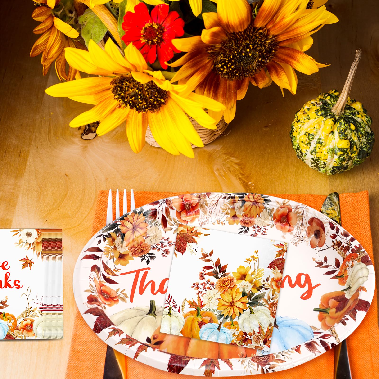 WorldBazaar 72 Pcs Thanksgiving Oval Paper Plates and Napkins Fall Party Essentials Party Supplies Fall Large Paper Plates Dispo