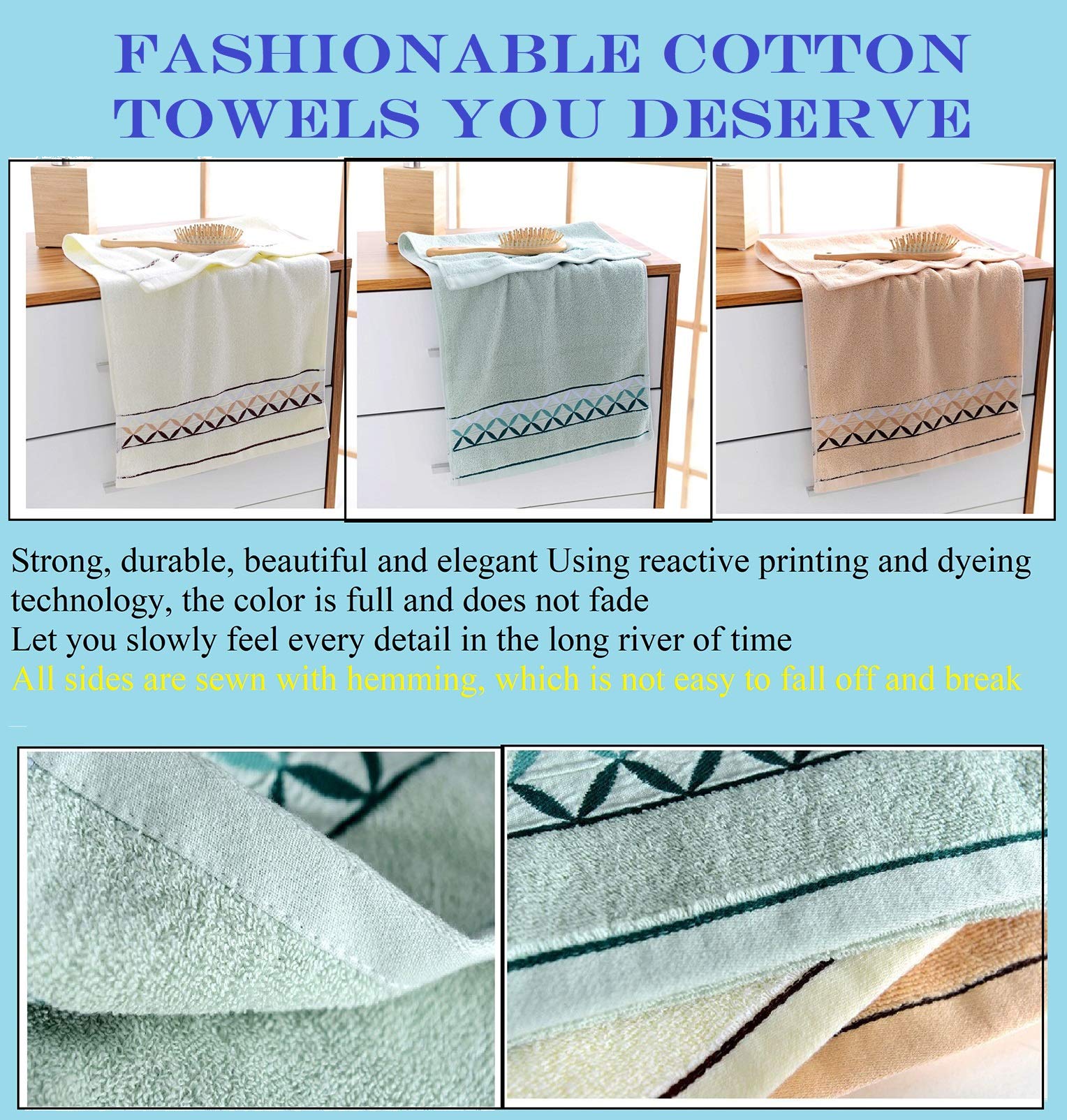 Newraturner 4 Pack Cotton Hand Towels 100% Cotton Face Towels  with Print Super Soft and Highly Absorbent for Bathroom (14 x 30 Inch)(Maoj-4P)