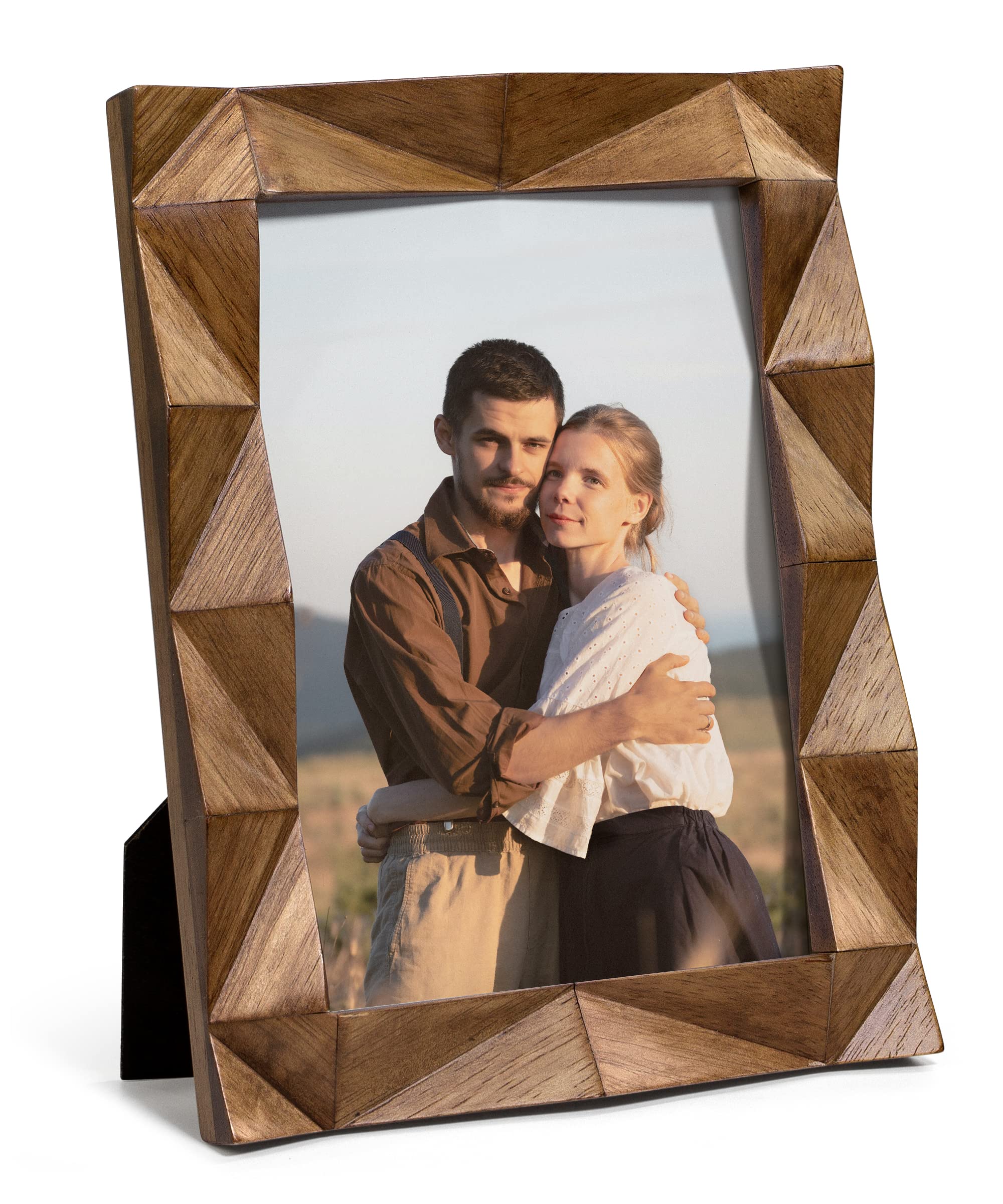 Sonefreiy 5x7 Picture Frame, Wooden Farmhouse 5 x 7 Photo Frame Handmade Carved Design with Rustic Walnut-colored Finish, Wall a
