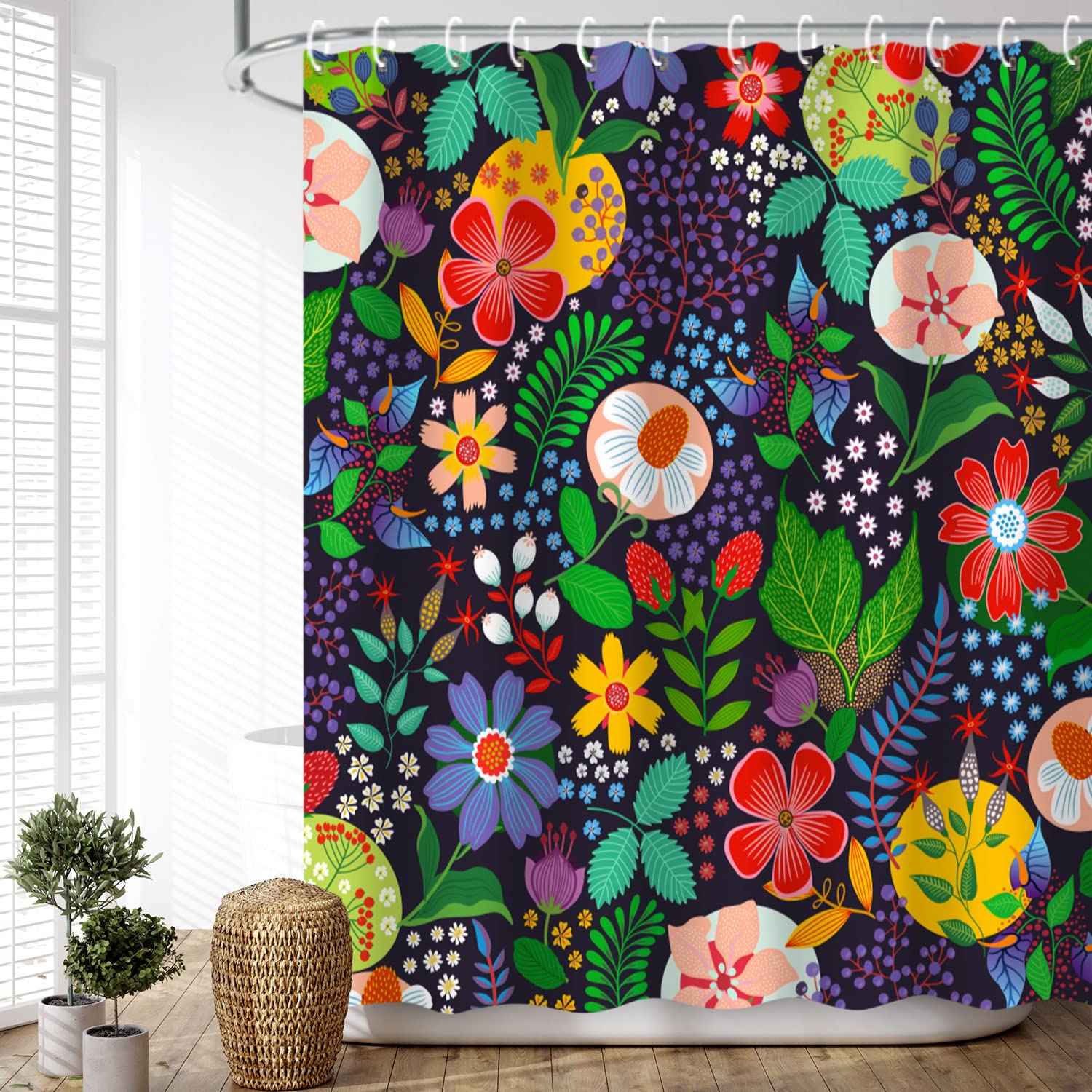 Livilan Floral Shower Curtain Flower Shower Curtain Colorful Shower Curtain Boho Black Floral Dark Shower Curtain Unique Bohemia
