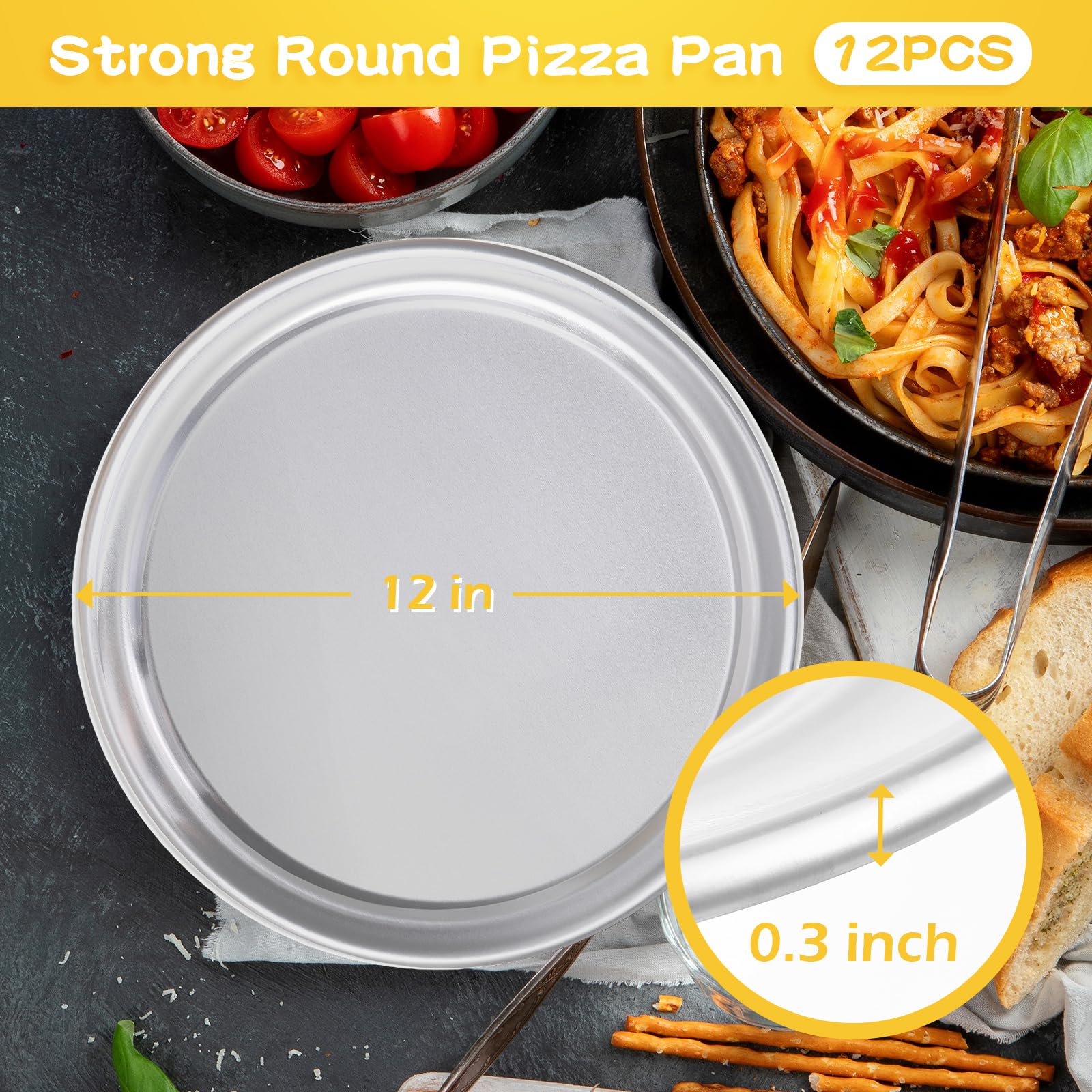 Bokon 12 Pcs Pizza Pan Bulk Restaurant Aluminum Pizza Pan With Wide Rim Silver Round Pizza Pie Cake Plate Anti Rust Pizza Tray F