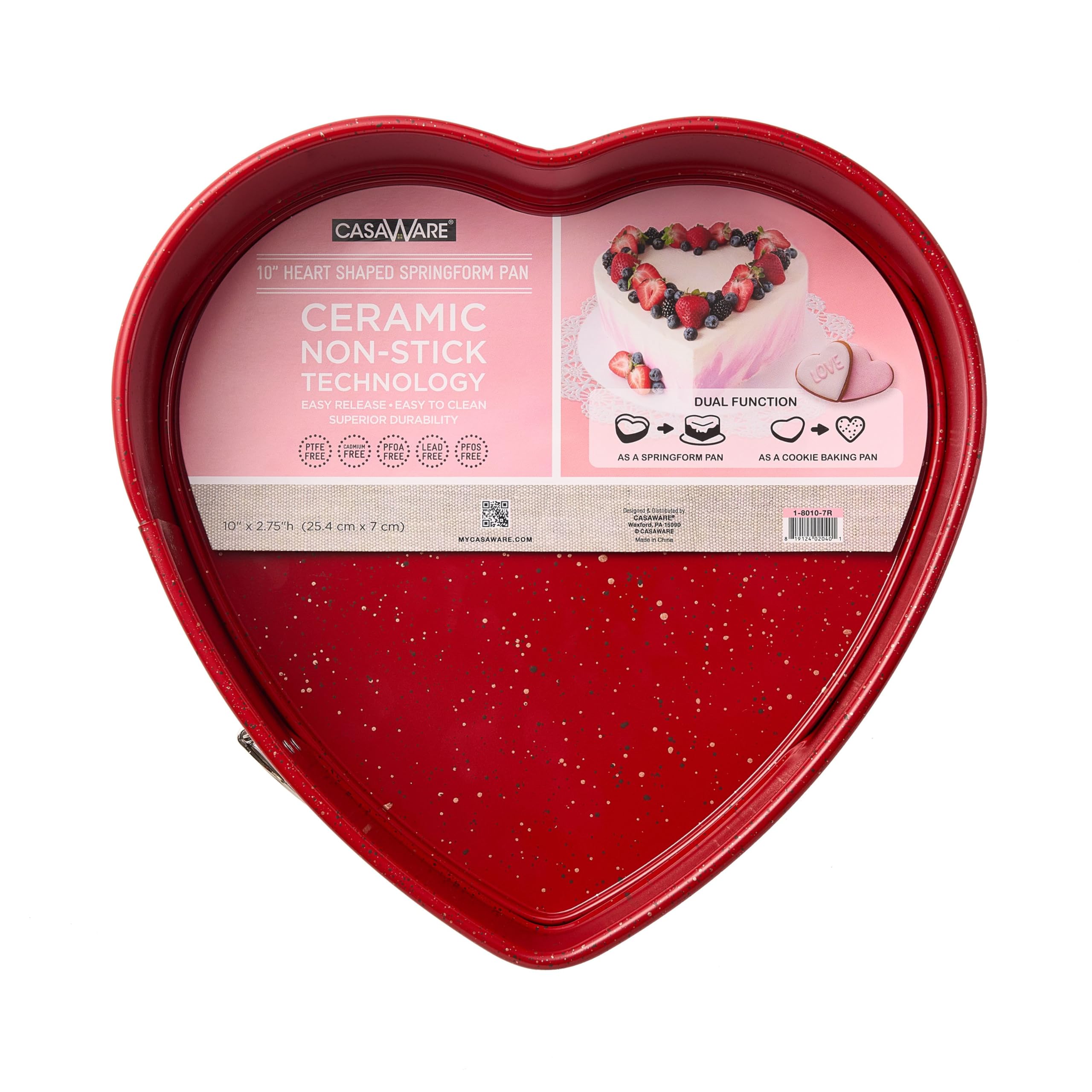 Casaware Heart Springform 10-Inch Pan, Ceramic Coated Nonstick Red Granite