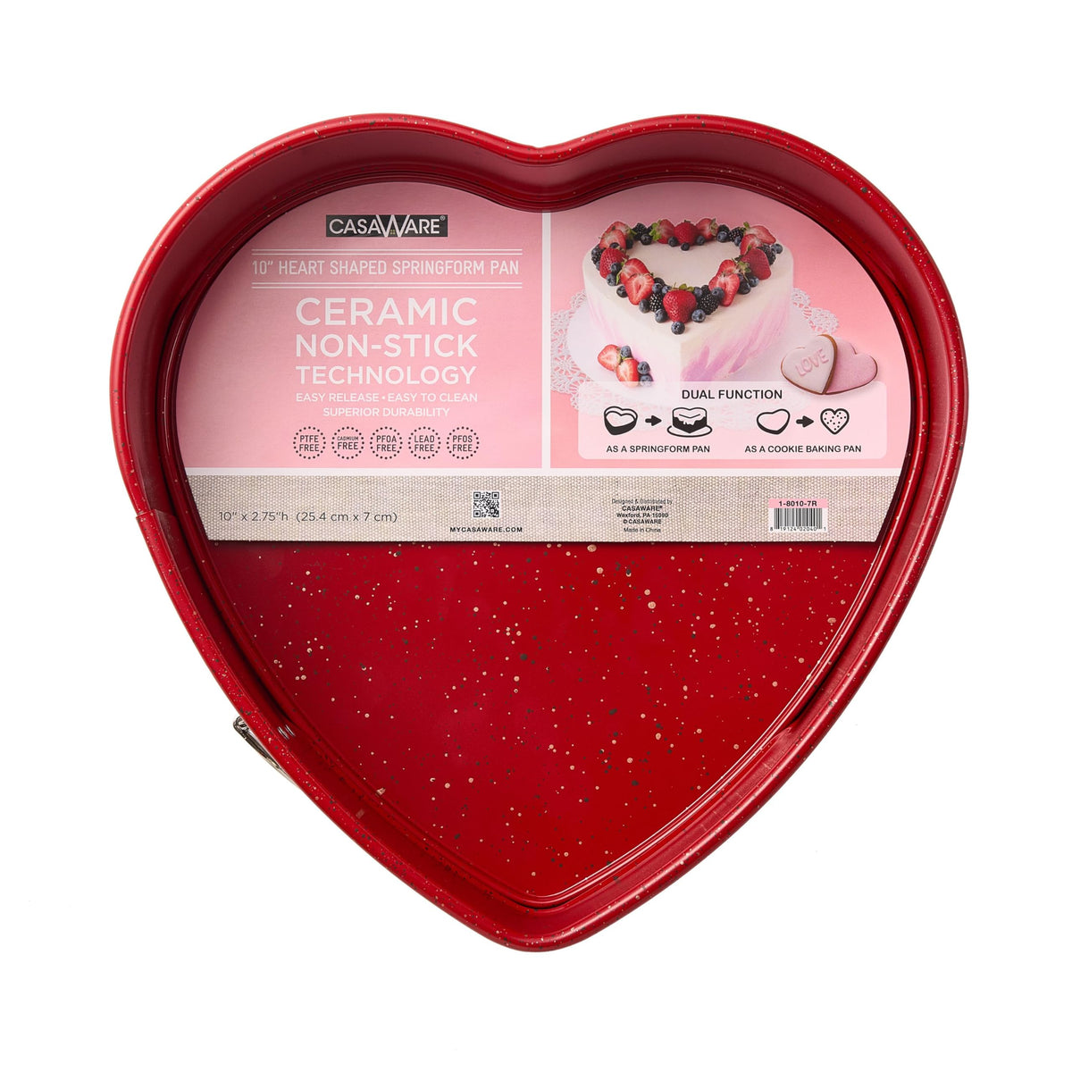 Casaware Heart Springform 10-Inch Pan, Ceramic Coated Nonstick Red Granite