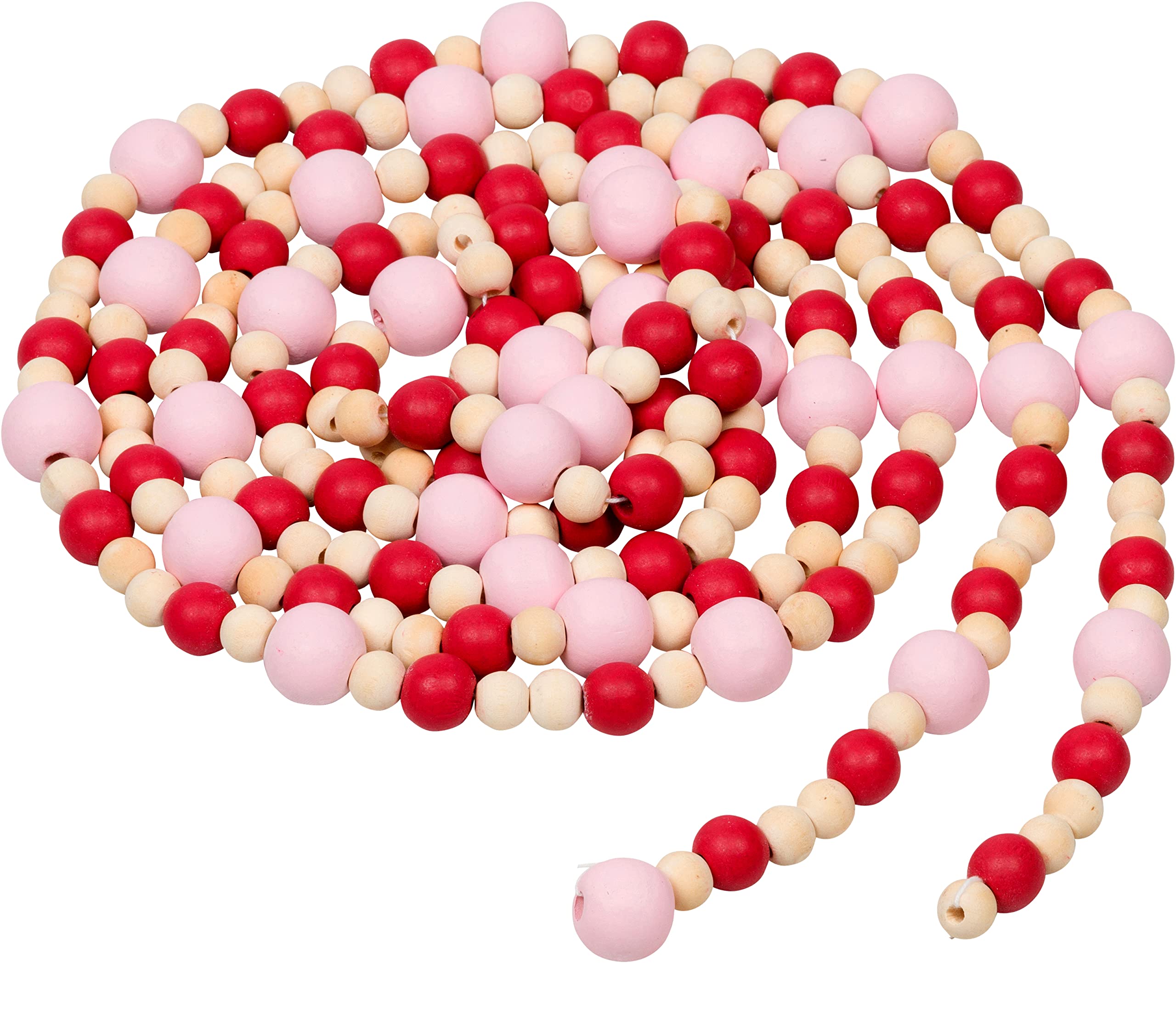 One Holiday Way 9-Foot Rustic Red Pink and Unfinished Valentines Day Wood Bead Garland Christmas Tree Decoration - Decorative Vi