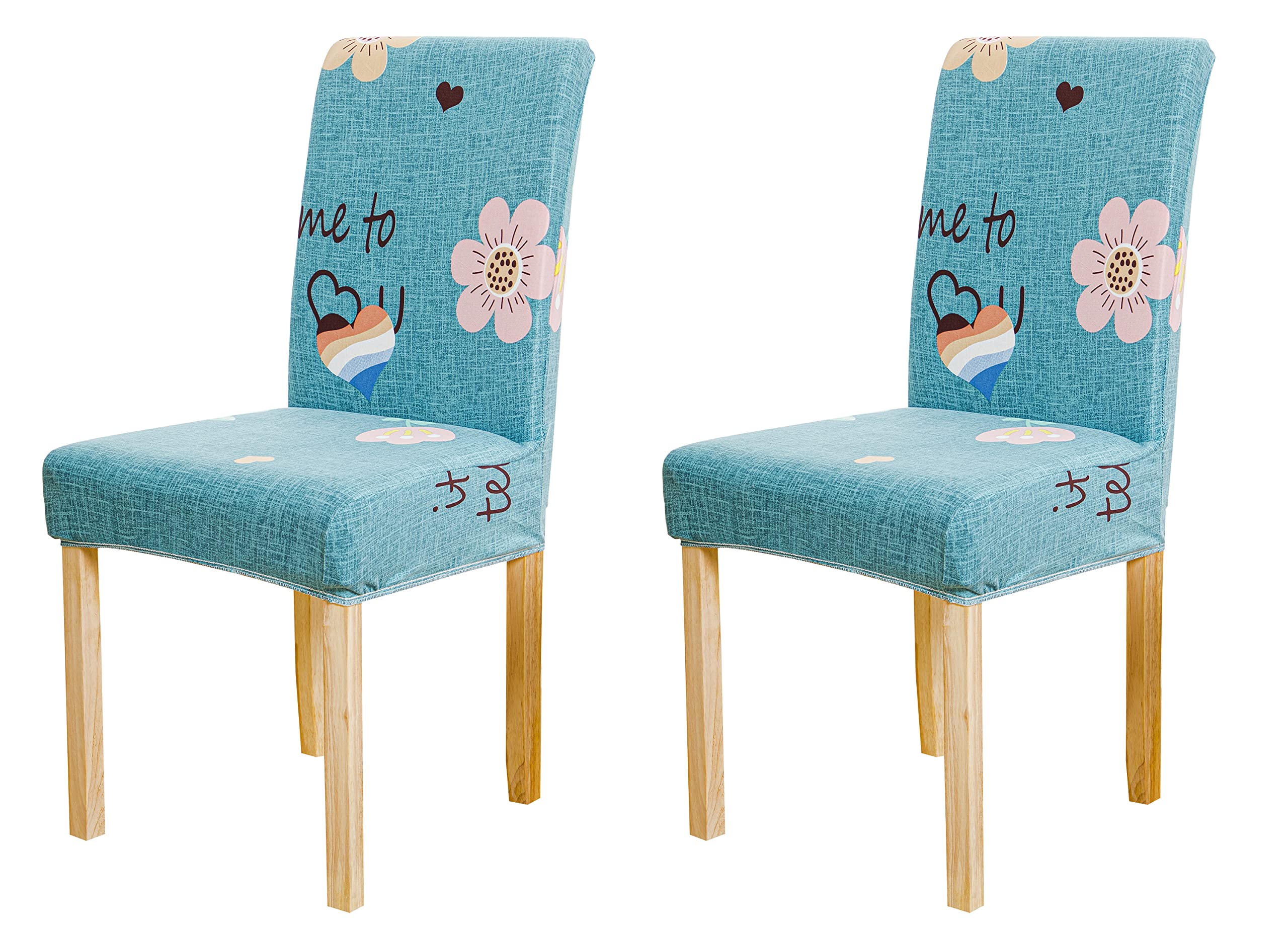 House Of Quirk Elastic Chair Cover Stretch Removable Washable Short Dining Chair Cover Protector Seat Slipcover (Pack 2, Blue Pi