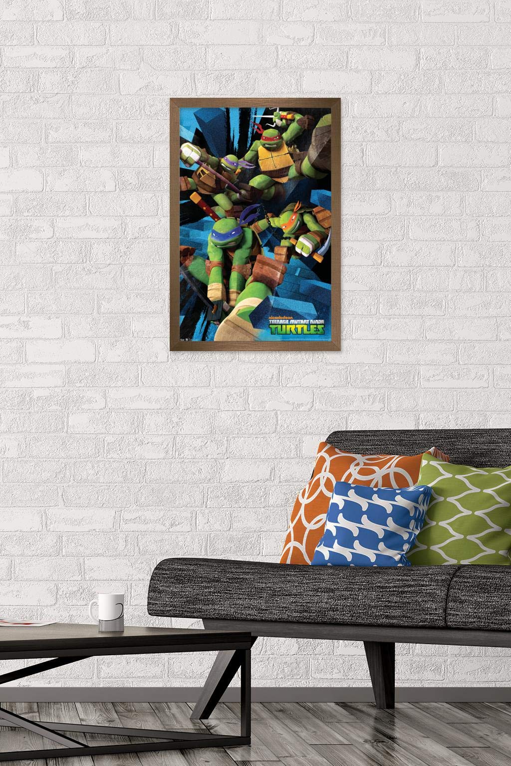 Trends International Nickelodeon Teenage Mutant Ninja Turtles - Attack Wall Poster, 14.725'' X 22.375'', Bronze Framed Version