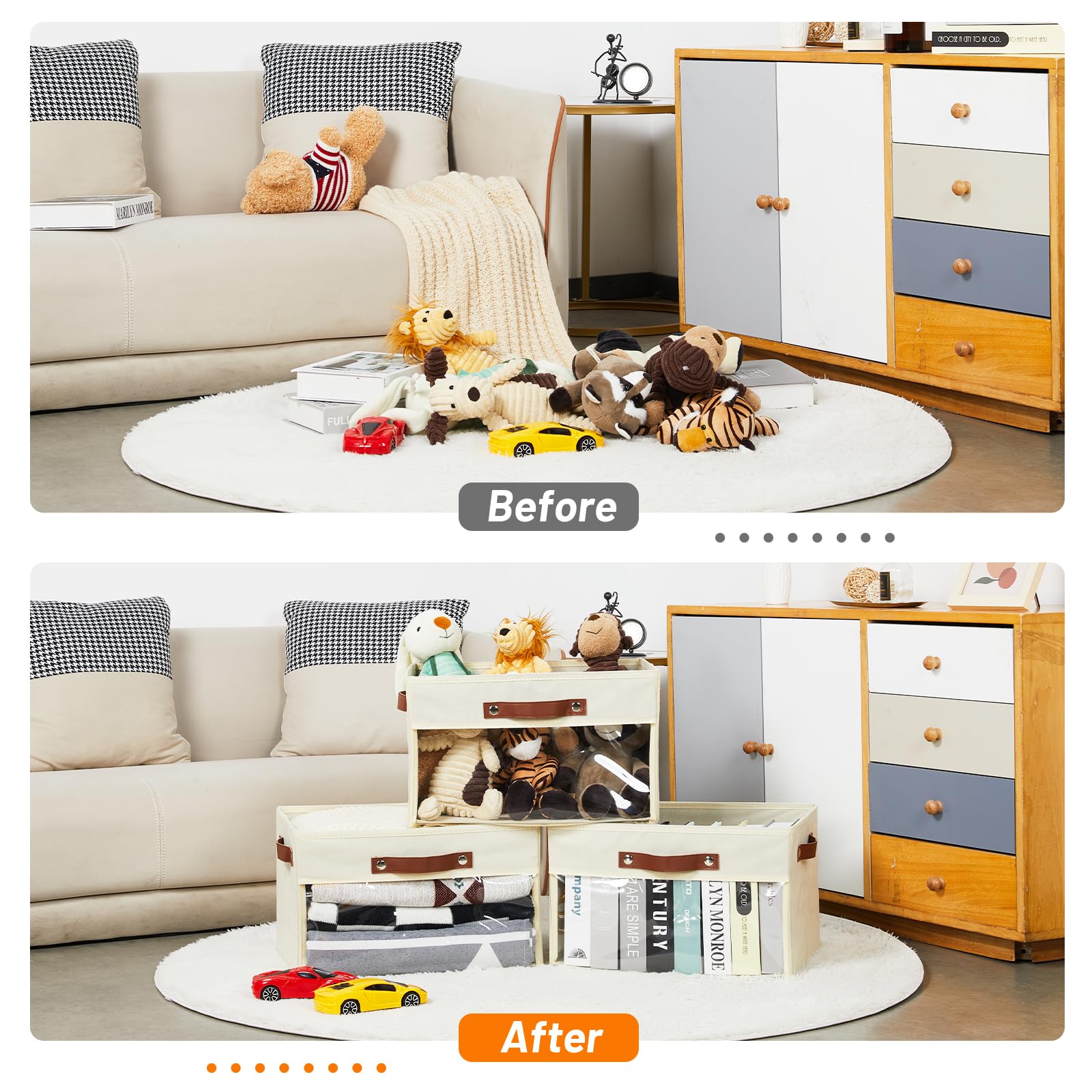 Hnzige Fabric Large Closet Storage Bins For Organizing With Clear Window, Collapsible Rectangle Storage Baskets For Shelves, Dec