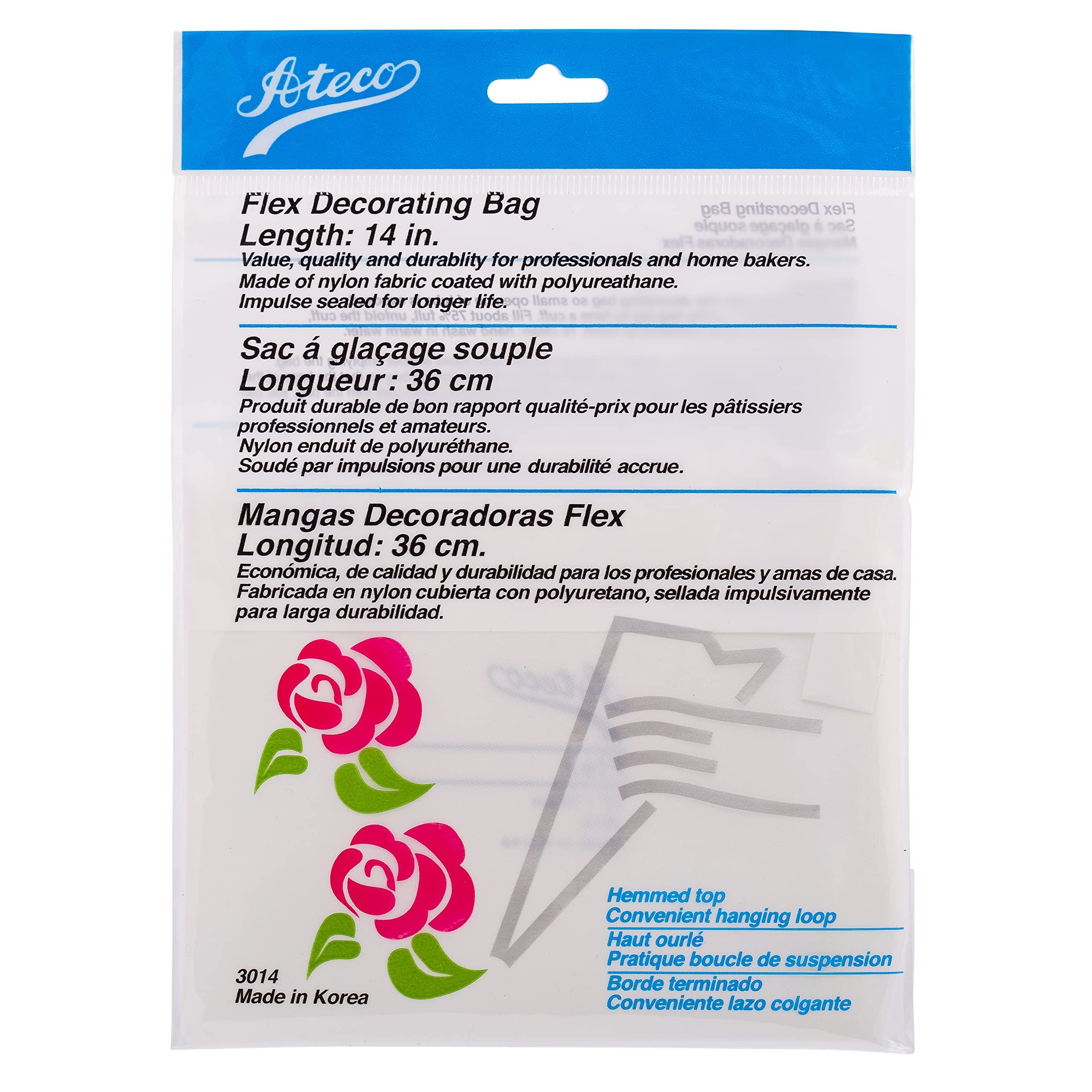 Ateco Flex Decorating Bag, Coated Nylon, 14-Inch, Reusable, White