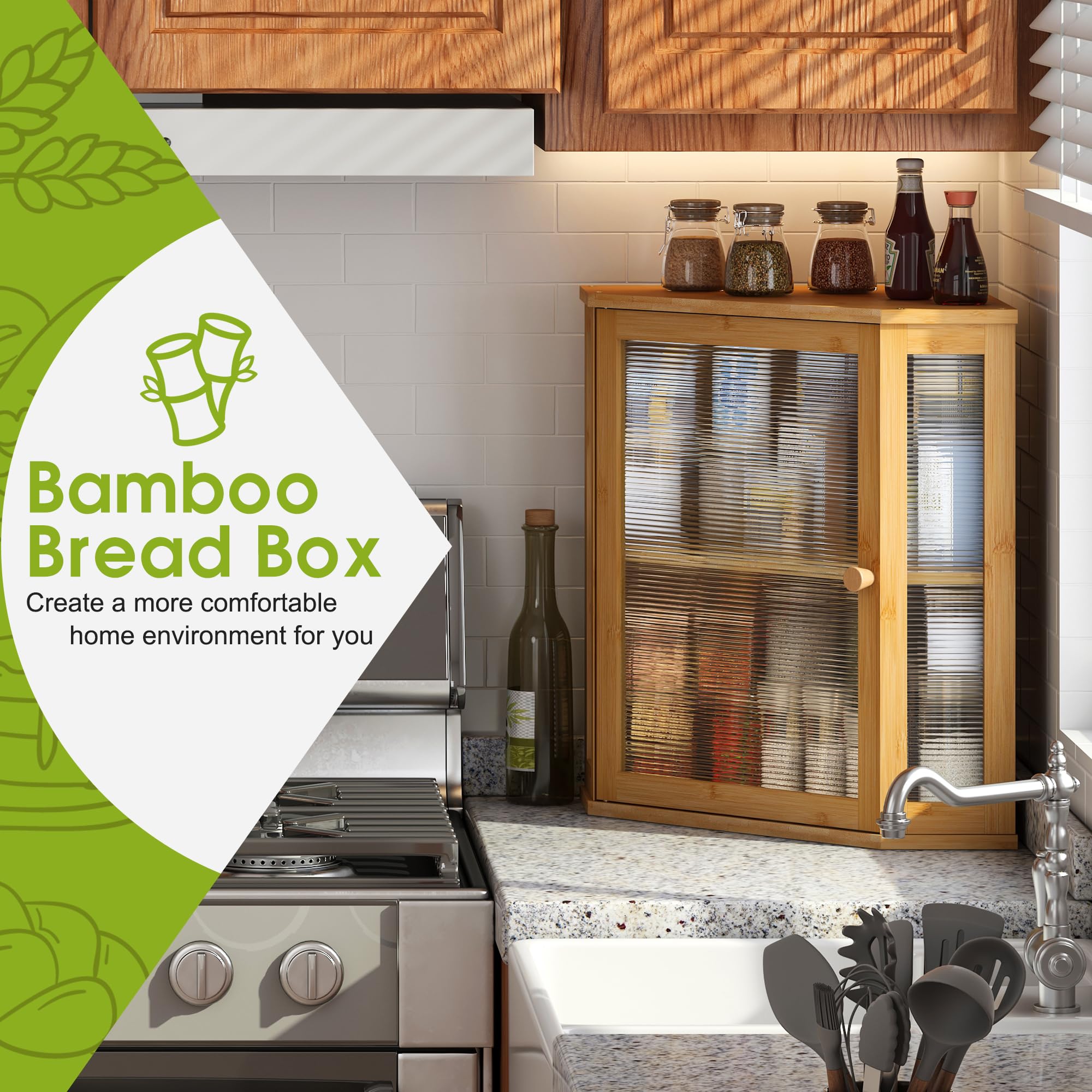 BMOSU Bamboo Bread Box - Large Capacity Double Layer Storage Bin, Extra Large, Natural Finish