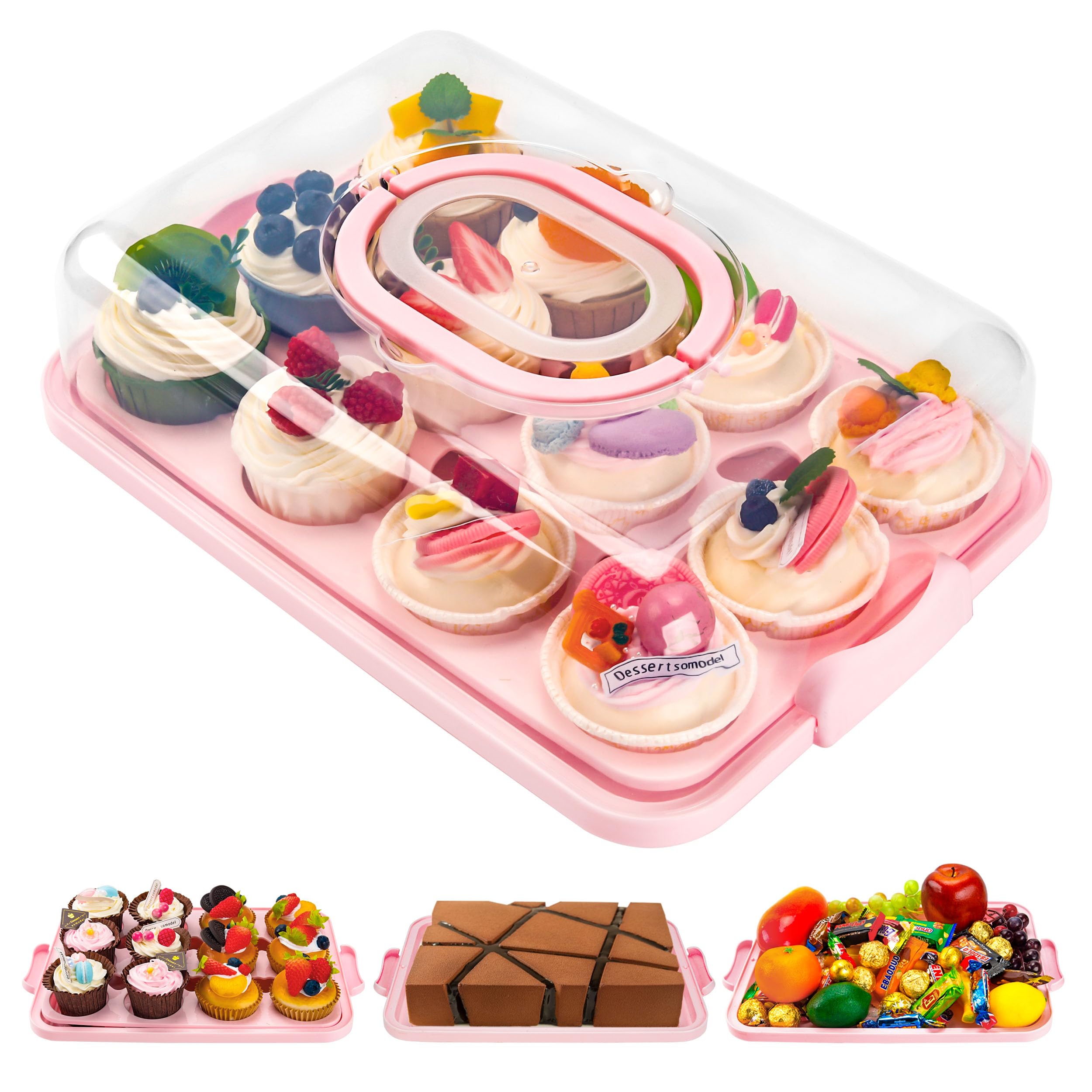 NPLUX Pink Cupcake Carrier Cupcake Holder with Lid, Cake Container
