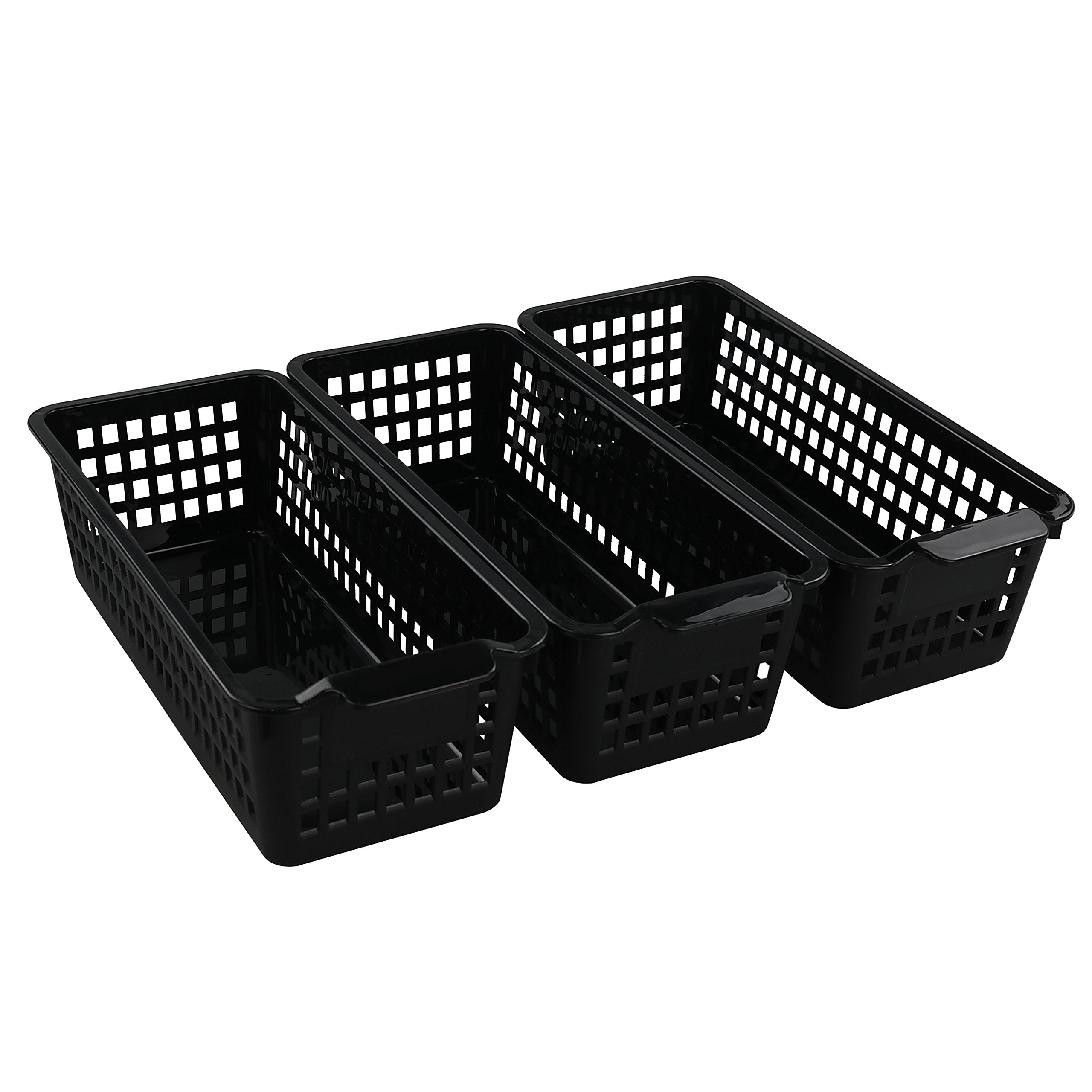 Begale Small Plastic Storage Baskets, Black, 11.6''L X 5''W X 3.4''H, Set Of 6