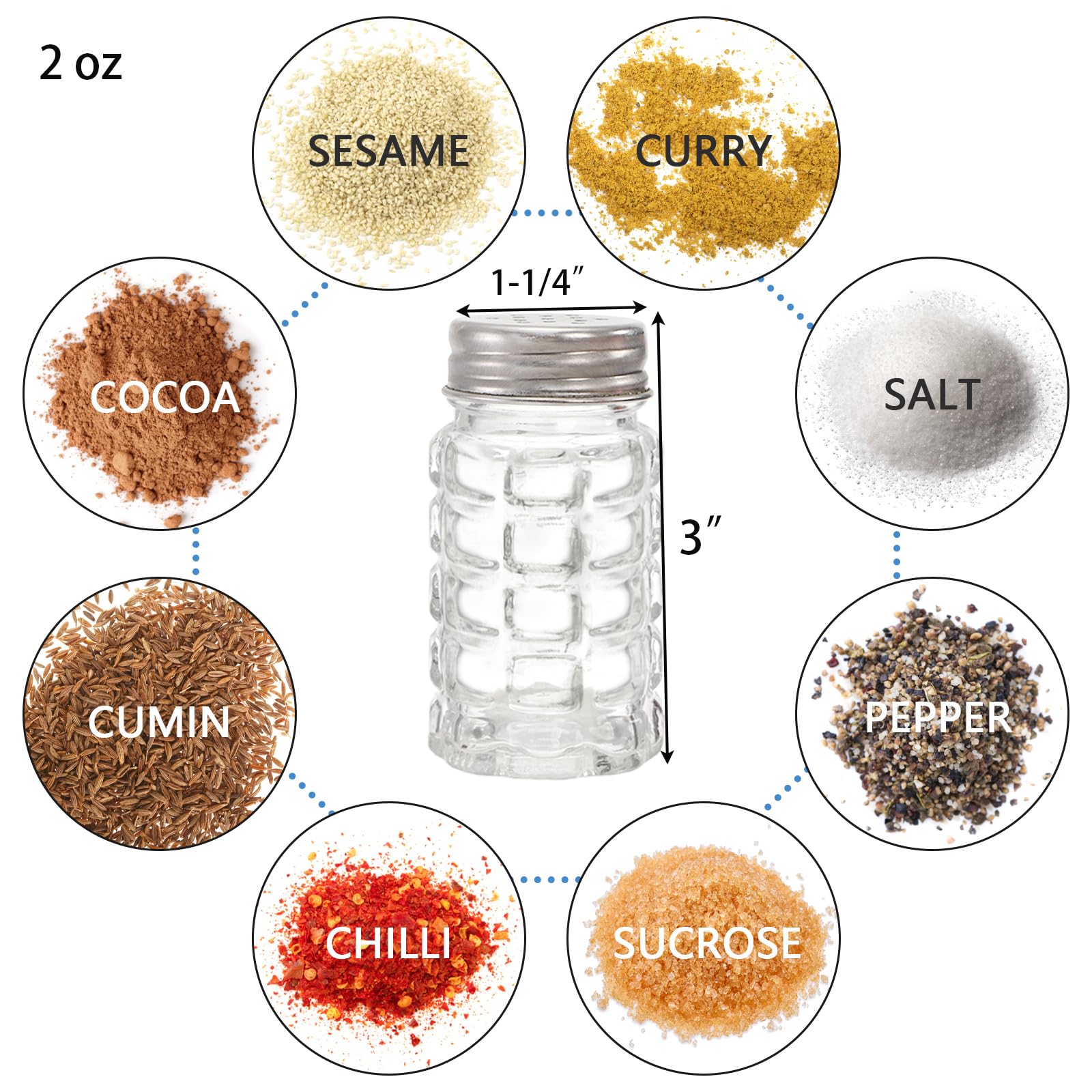 Jucoan 16 Pack Retro Style Glass Salt And Pepper Shakers With Stainless Steel Top, 2 Oz Small Glass Spices Shakers Seasoning Bot
