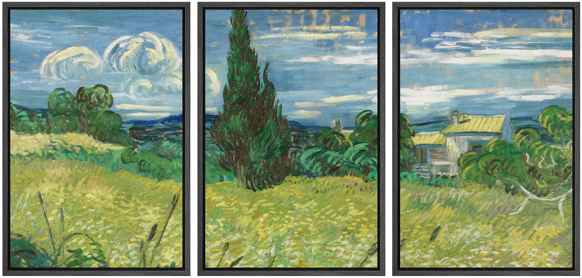 Wall26 Framed Canvas Print Wall Art Set Green Wheat Field With Cypress Trees Vincent Van Gogh Classical Illustrations Fine Art D