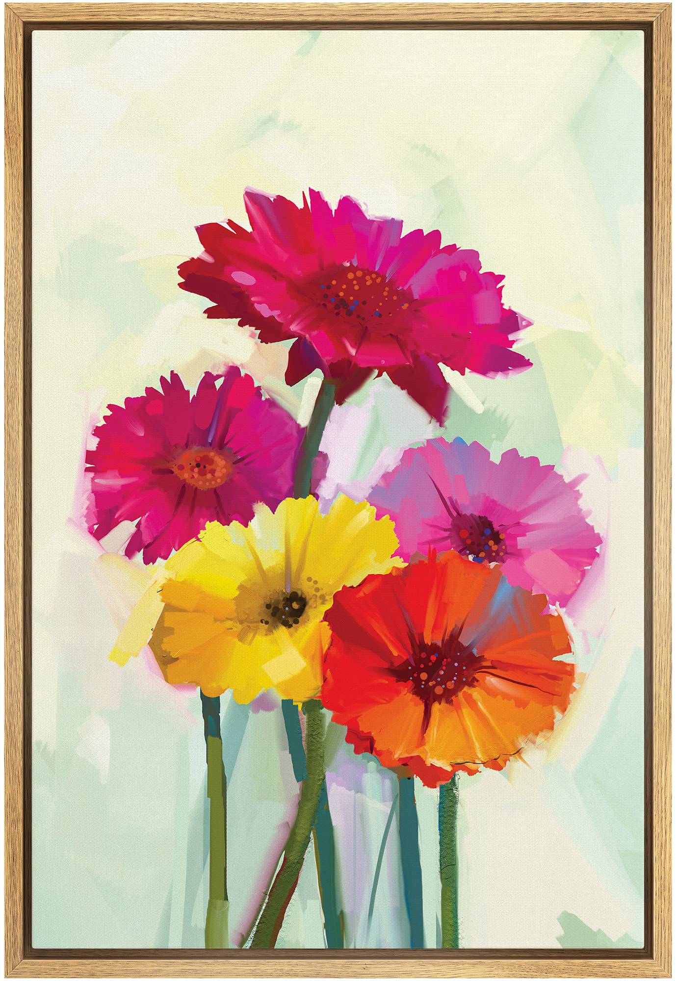 Wall26 Framed Canvas Print Wall Art Watercolor Effect Pink, Yellow & Orange Daisies Floral Botanical Illustrations Modern Art Ru