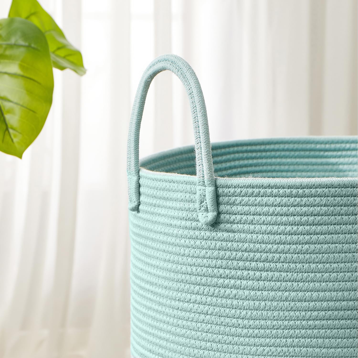Mojoscend Cotton Rope Laundry Hamper Basket, 15Dx20H Inches Tall Woven Laundry Basket, Large Clothes Hamper For Bedroom