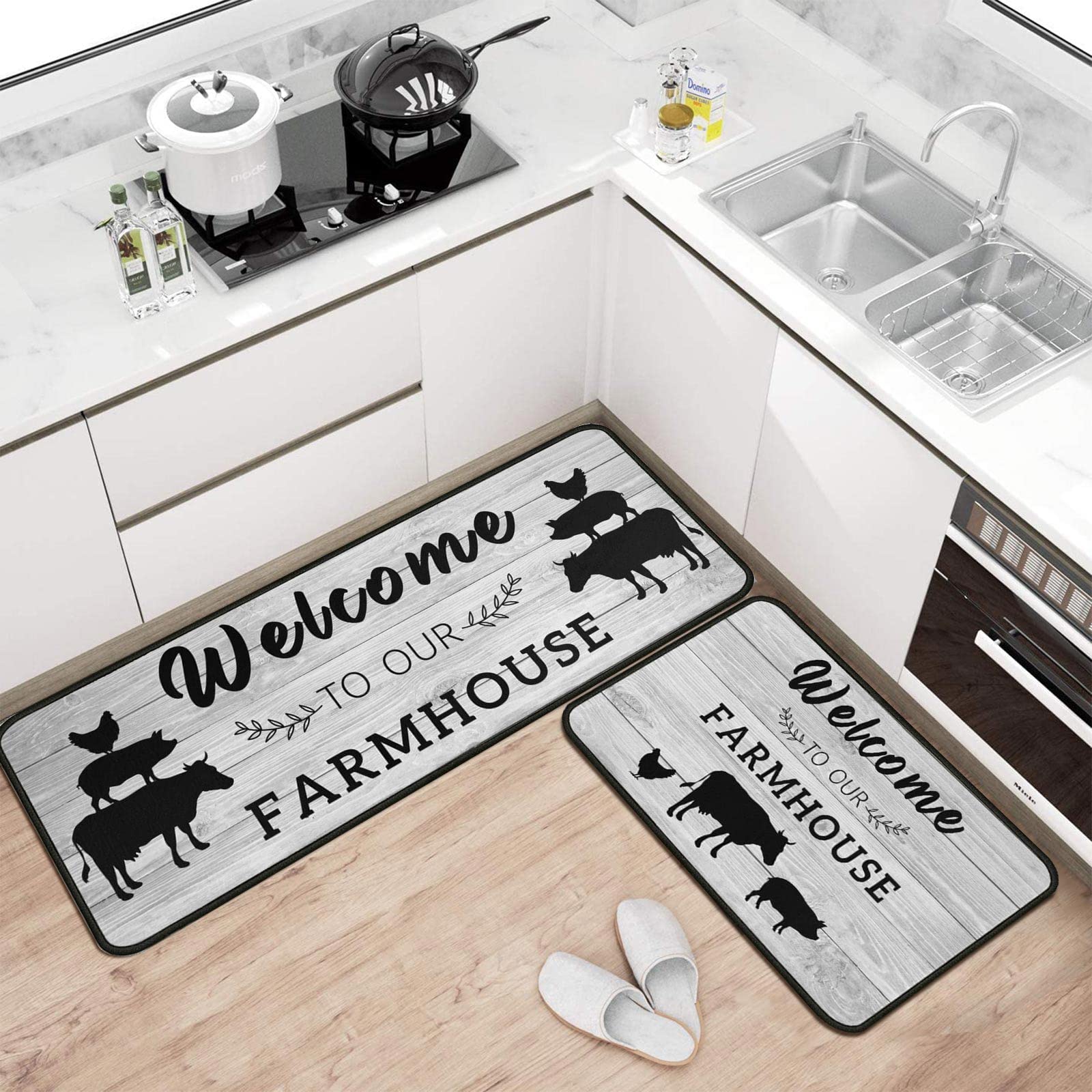 Protikol Farmhouse Style Kitchen Rugs Set 2 Pieces Non Skid Kitchen Floor Rugs And Mats Kitchen Runner Rug Comfort Soft Standing