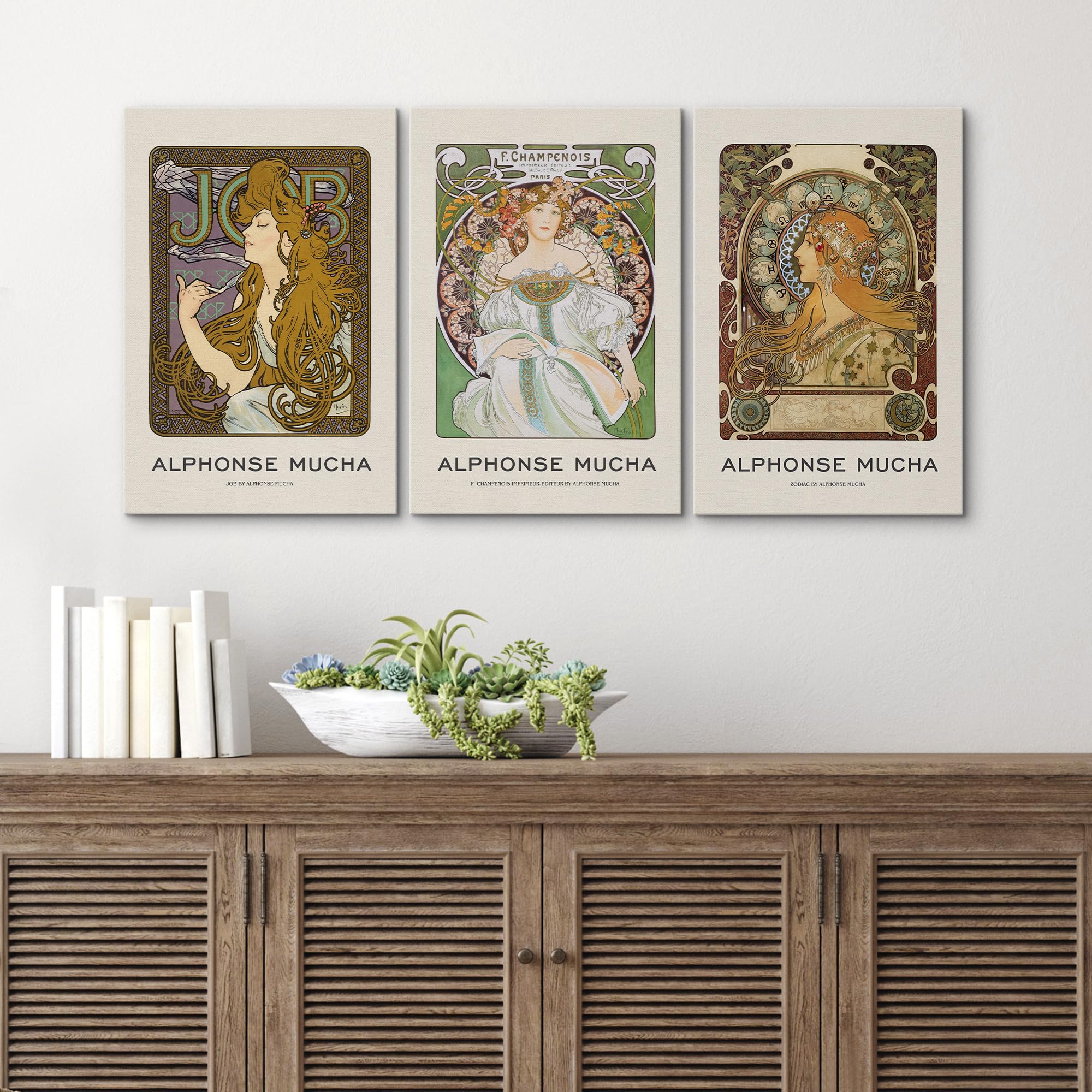 Wall26 Canvas Print Wall Art Set Alphonse Mucha Art Nouveau Floral Women Nature People Illustrations Fine Art Decorative Retro P