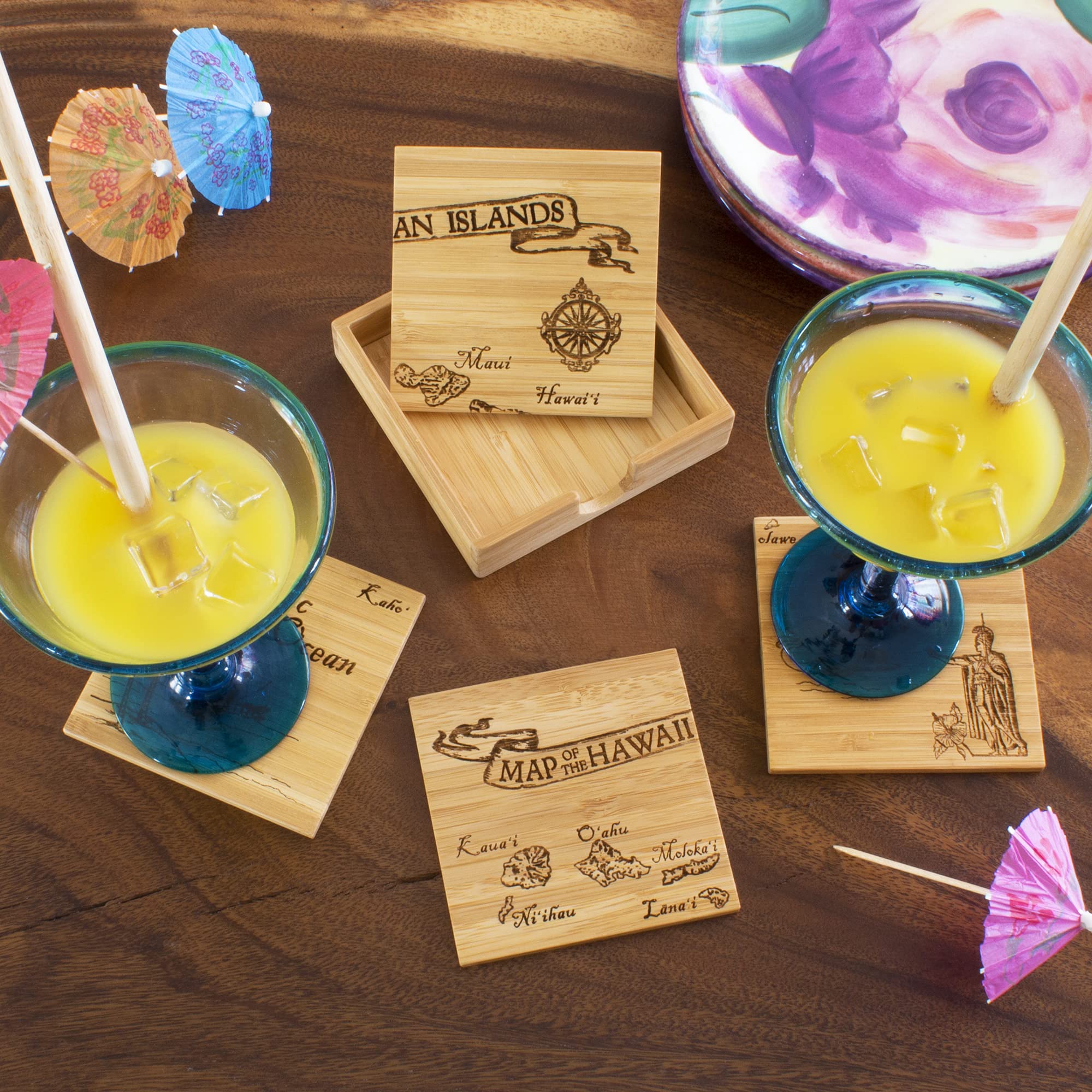Totally Bamboo Hawaii State Puzzle 4 Piece Bamboo Coaster Set with Case