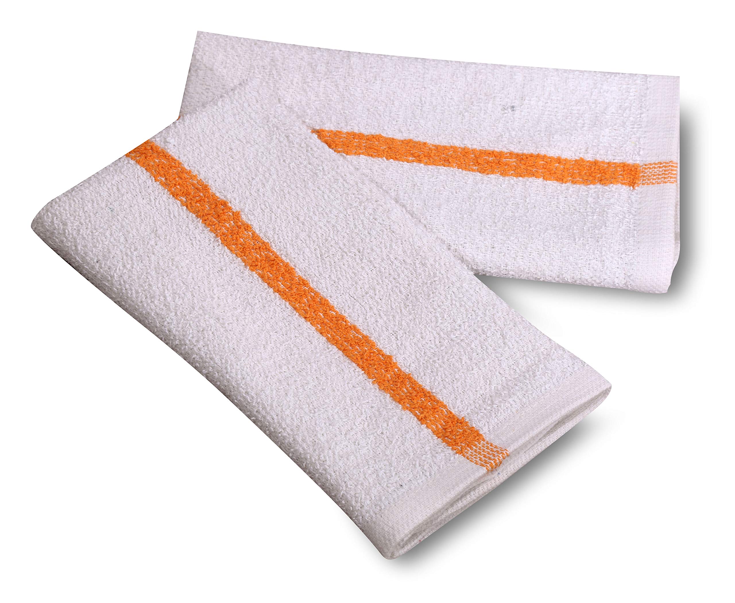 12 Pc New Cotton Blend White Restaurant Bar Mops Kitchen Towels (1 Dozen ) (12, Gold Stripe)