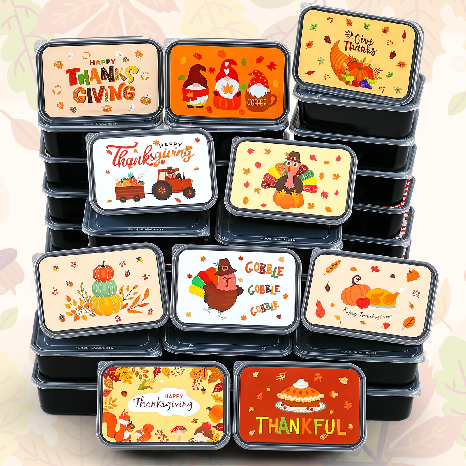 50 Pack Fall Thanksgiving Meal Prep Containers with Lids 25 oz Reusable Food Prep Containers Plastic Food Storage Thanksgiving D