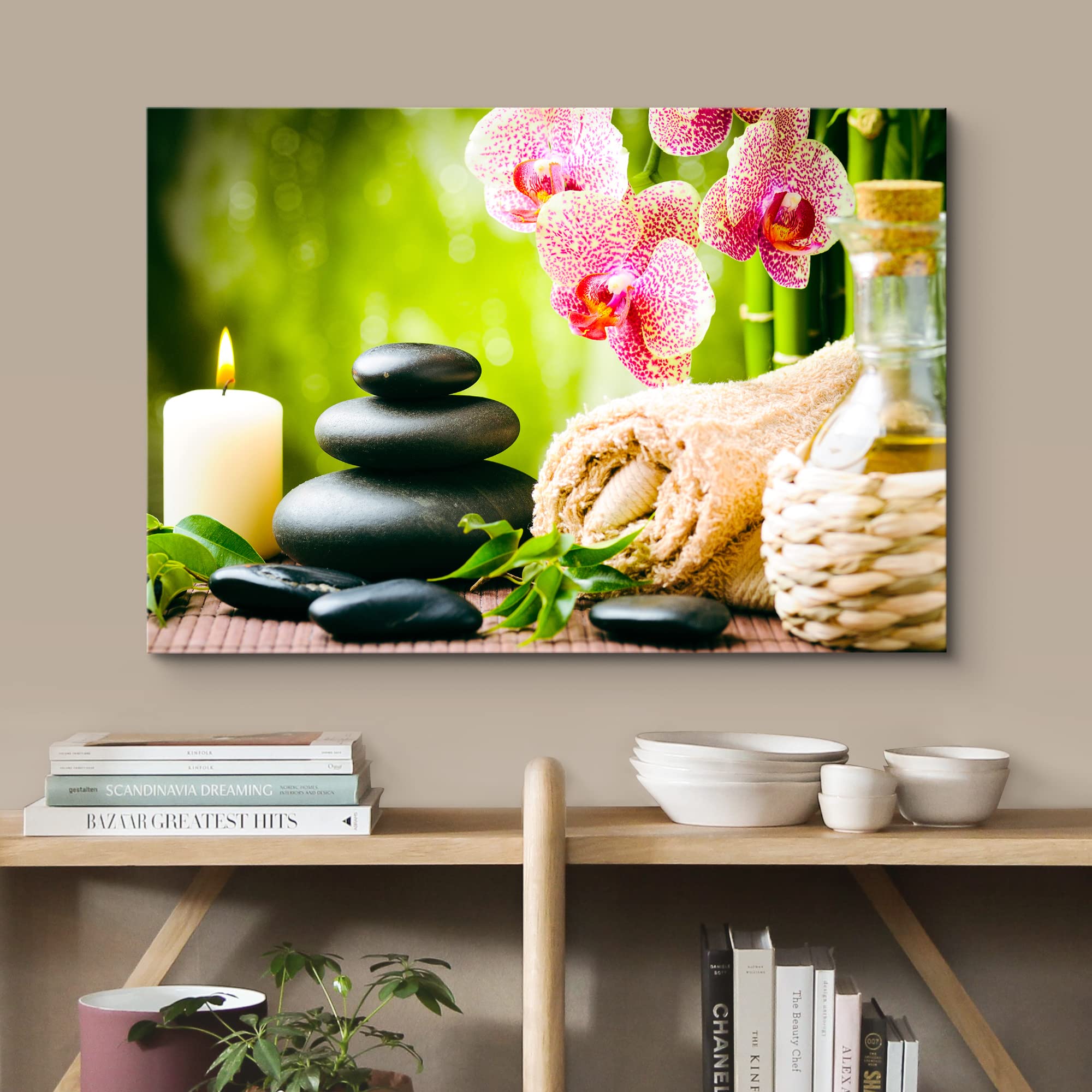 Wall26 Canvas Print Wall Art Massage Stones Zen Pink Orchid Flower Plants Candles Nature Wilderness Photography Realism Rustic L