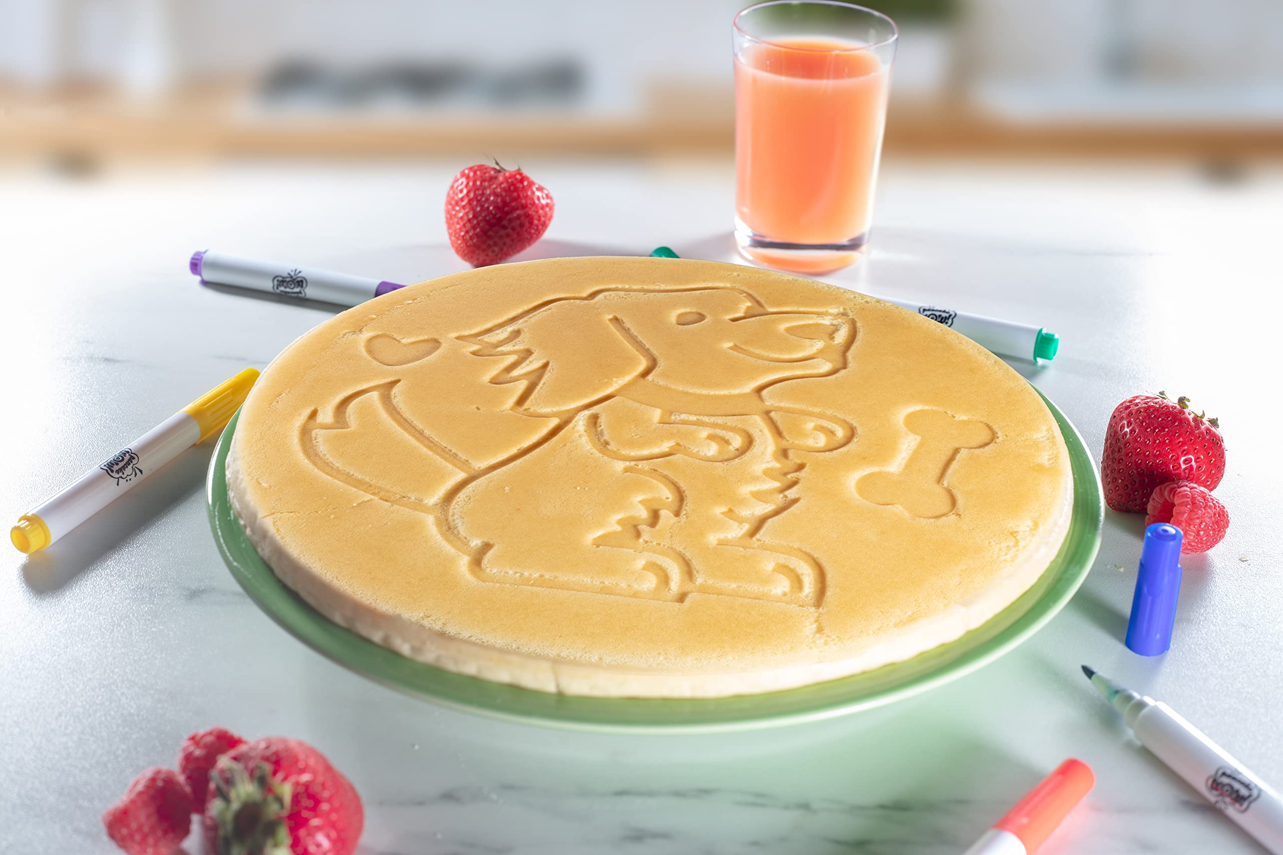 Cucinapro Jumbo Pancake Pan - Puppy - Make Giant 10'' Pancakes For Magical Kid'S Breakfast - Includes 6 Edible Markers For Added