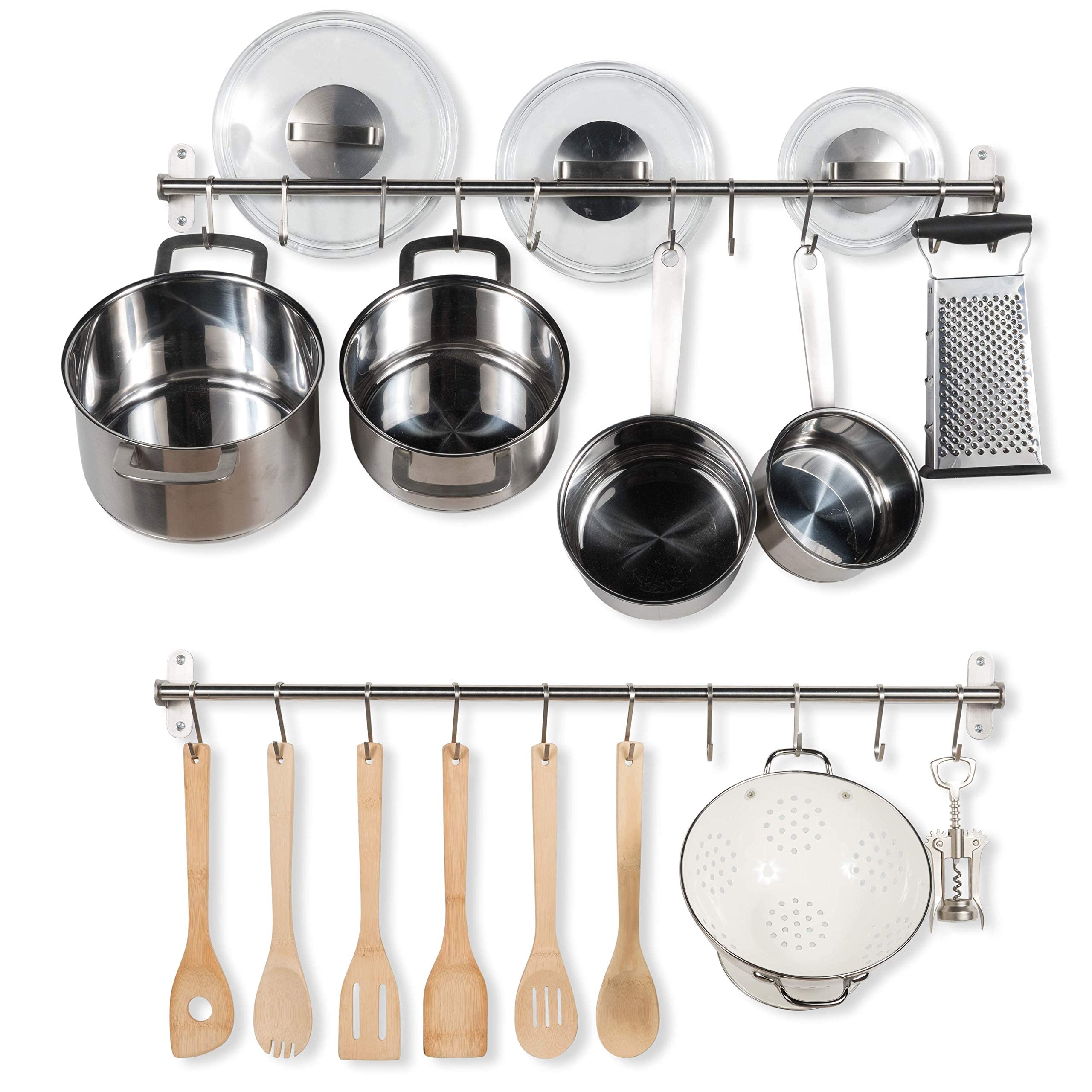 Wallniture Lyon 31.5'' Wall Mount Kitchen Utensil Holder With 10 S Hooks For Hanging Pots And Pans Set Of 2