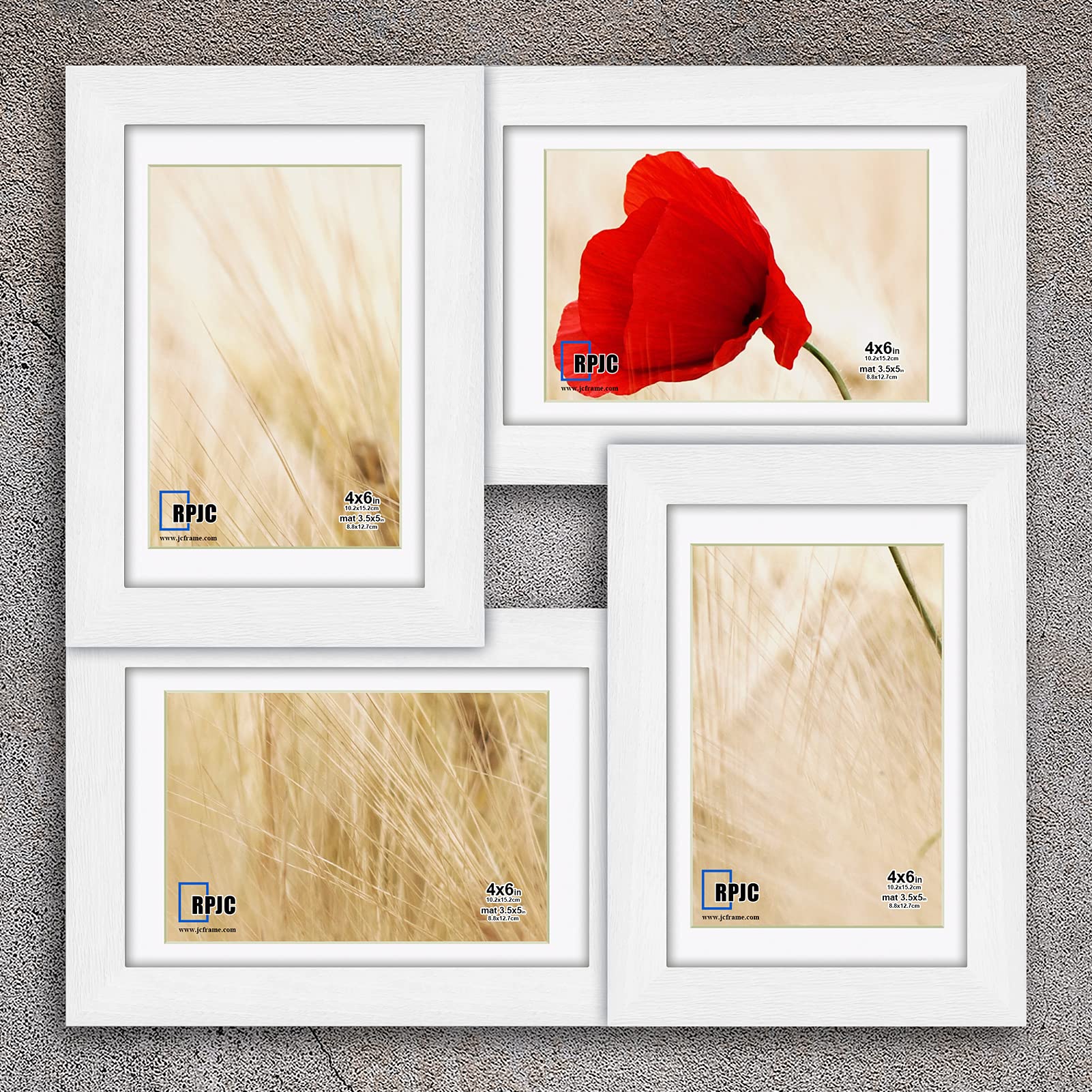 RPJC 4x6 Collage Picture Frame with High Definition Glass Display 4-opening Family Multi Photo Frames For Wall Hanging White