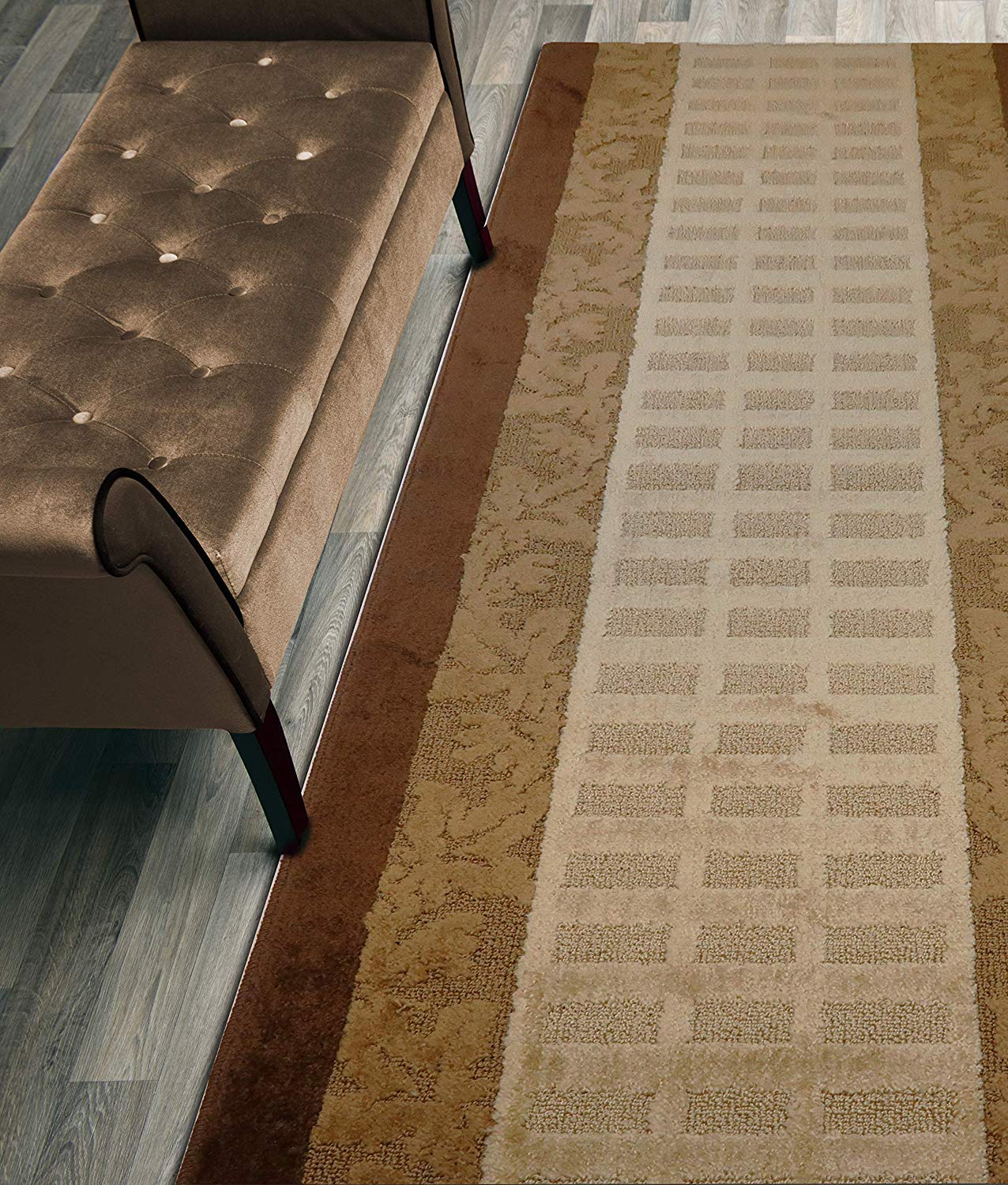 ORFA HOME Custom Cut Hallway Runner Rug, Slip Resistant, 31 Inch Wide X Your Choice of Length, Leaves Brown, 31 Inch X 8 feet