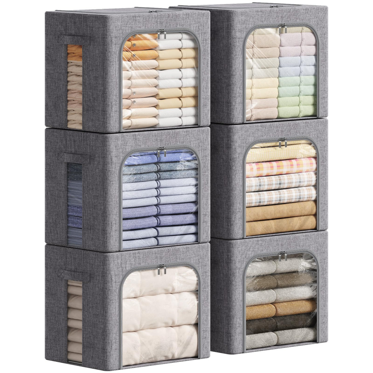 Lifewit Clothes Storage Bins with Metal Frame, Stackable Storage Box, Foldable Clothing Storage Bins with Lids, 40L Storage Bags