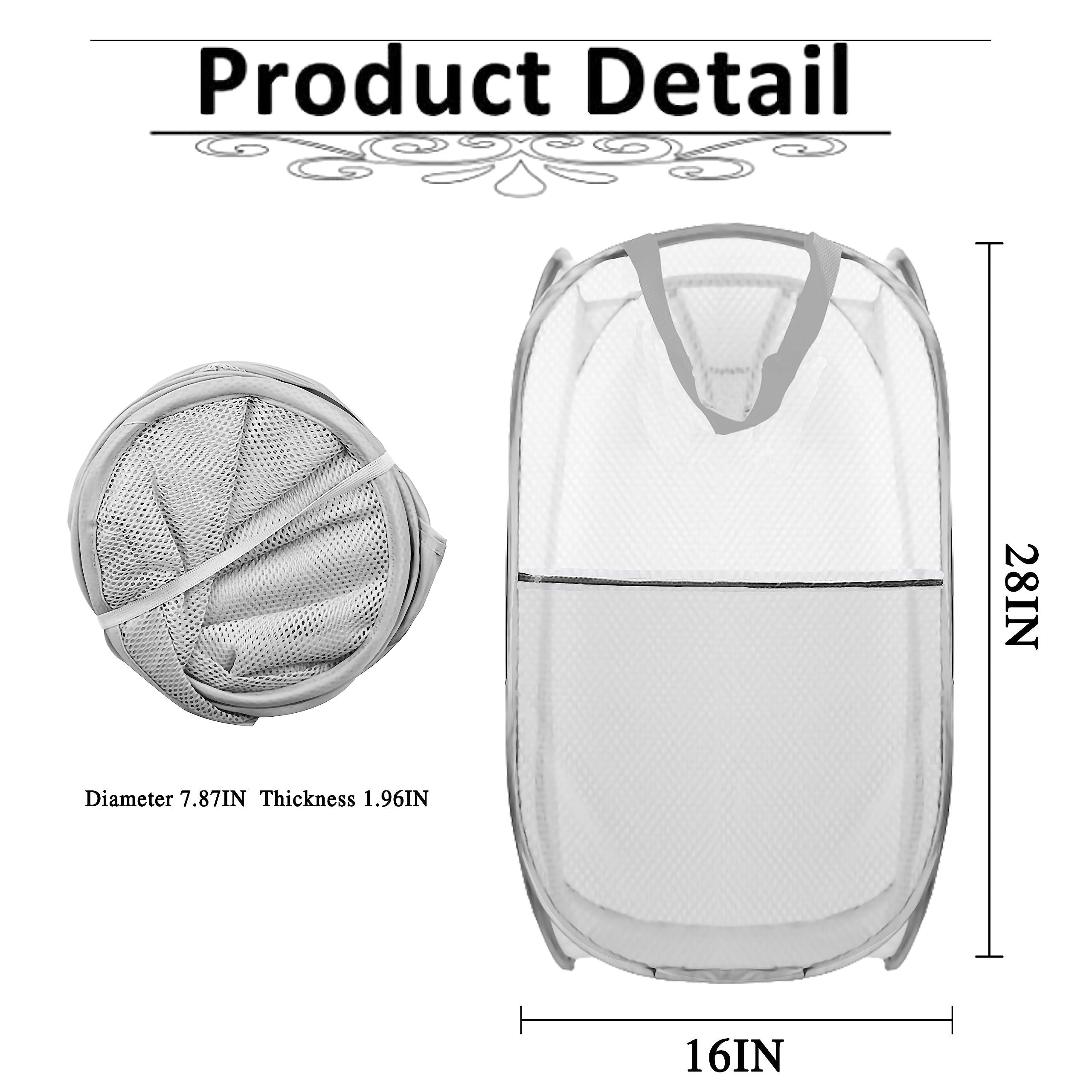 Buyongwant Collapsible Pop Up Laundry Hamper, Mesh Foldable Laundry Basket, Extra Large - 28'' X 16'' X 16'' (Grey)