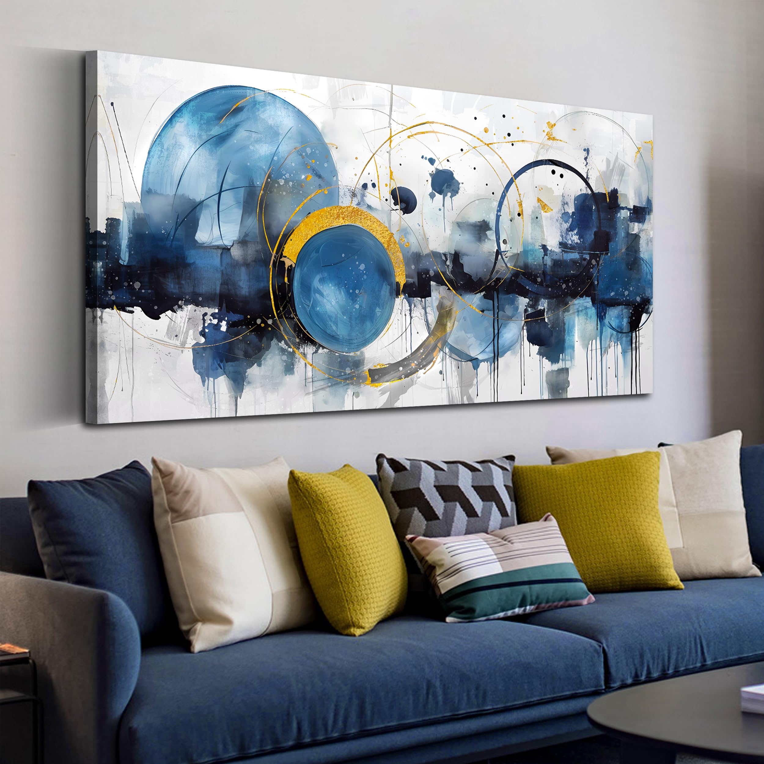 Zhaoshop Abstract Canvas Wall-Art - Blue Home Office Wall Decor - Modern Wall Art For Living Room Large Size Ready To Hang Size