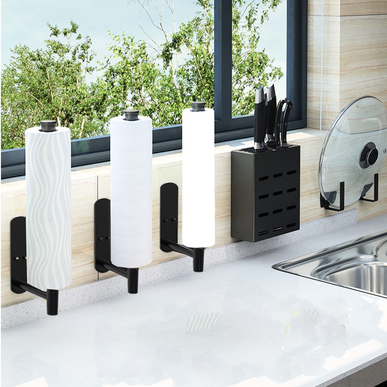 Upgraded Calegency Paper Towel Holder Under Cabinet, Wall Mounted Paper Towel Dispenser, Matte Black Sus304 Self-Adhesive And Dr