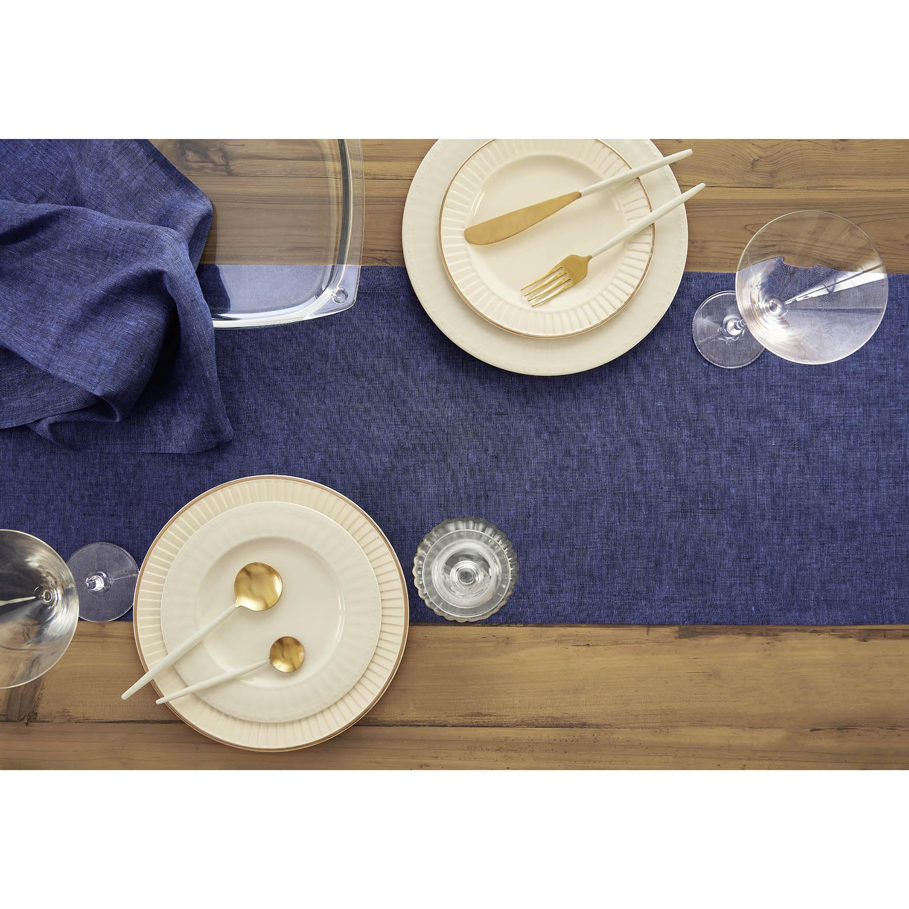 Solino Home Linen Table Runner 36 Inch - 100% Pure Linen Chambray Navy Table Runner 14 X 36 Inch - Machine Washable Dining Table