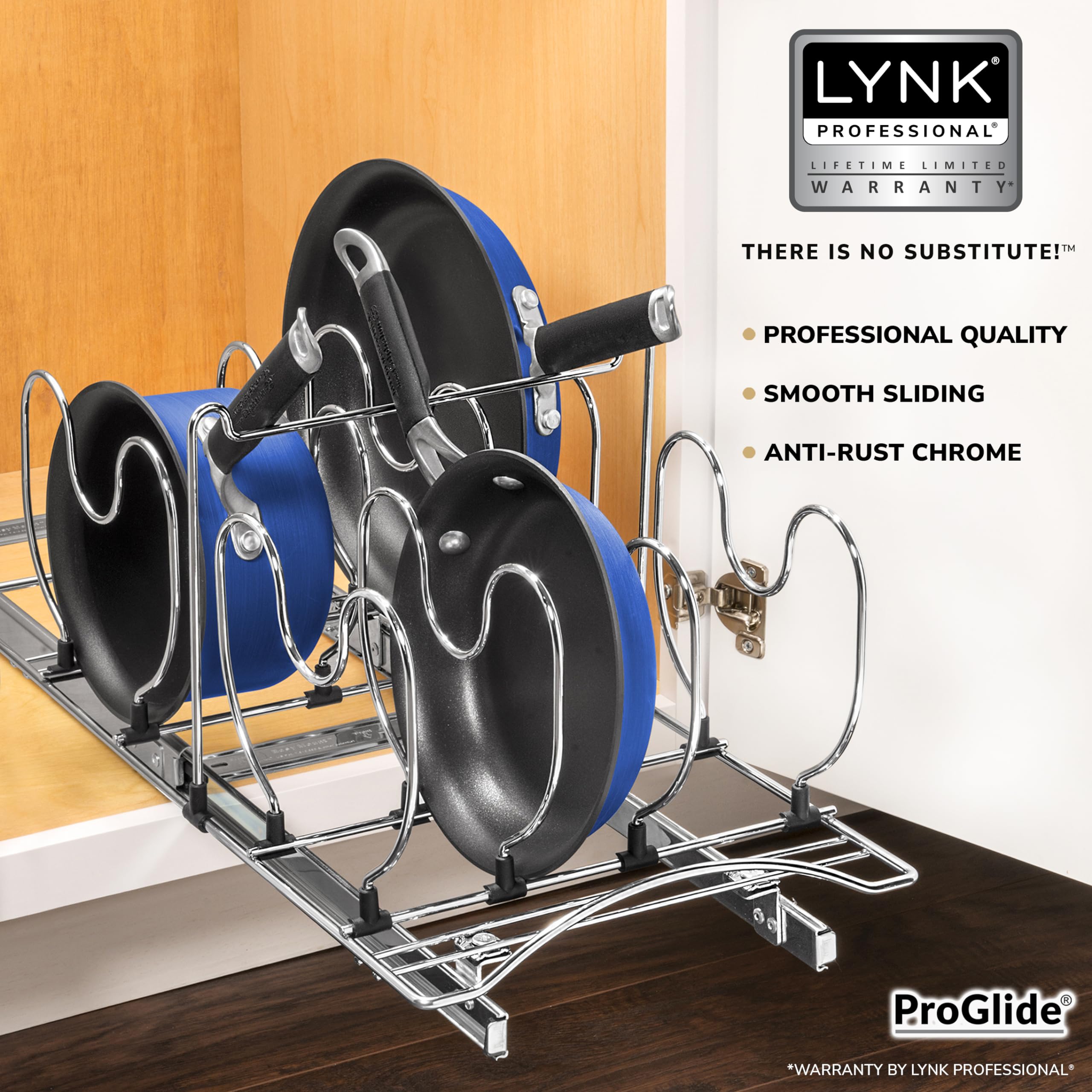 Lynk Professional Pot And Pan Organizer For Cabinet - Pull Out Pan Organizer Rack - Slide Out Pans And Pots Lid Drawer - Under C