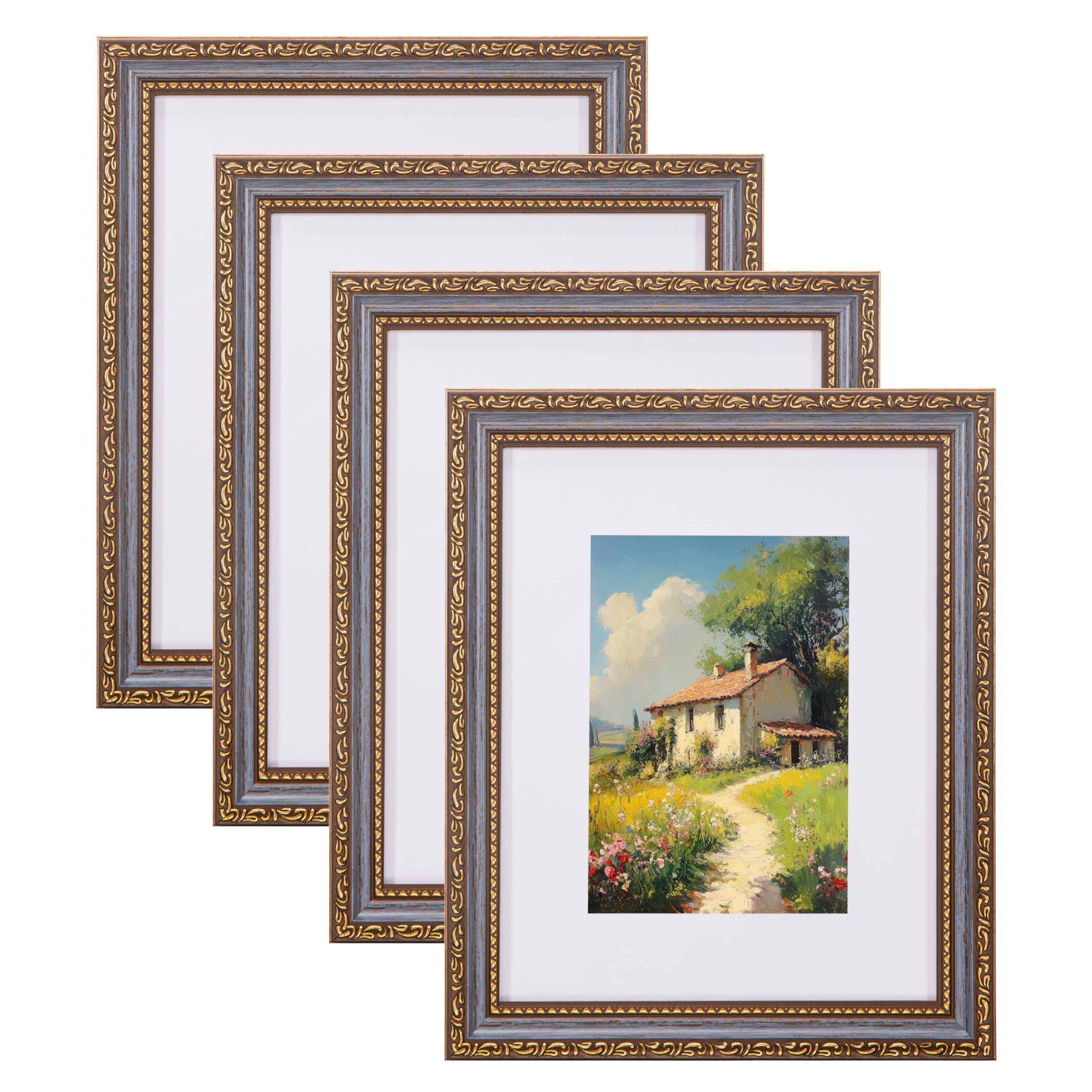 eletecpro 8x10 Picture Frames Set of 4, Vintage 8 x 10 Photo Frames with Glass, Display 5x7 Photo with Mat or 8x10 without Mat f