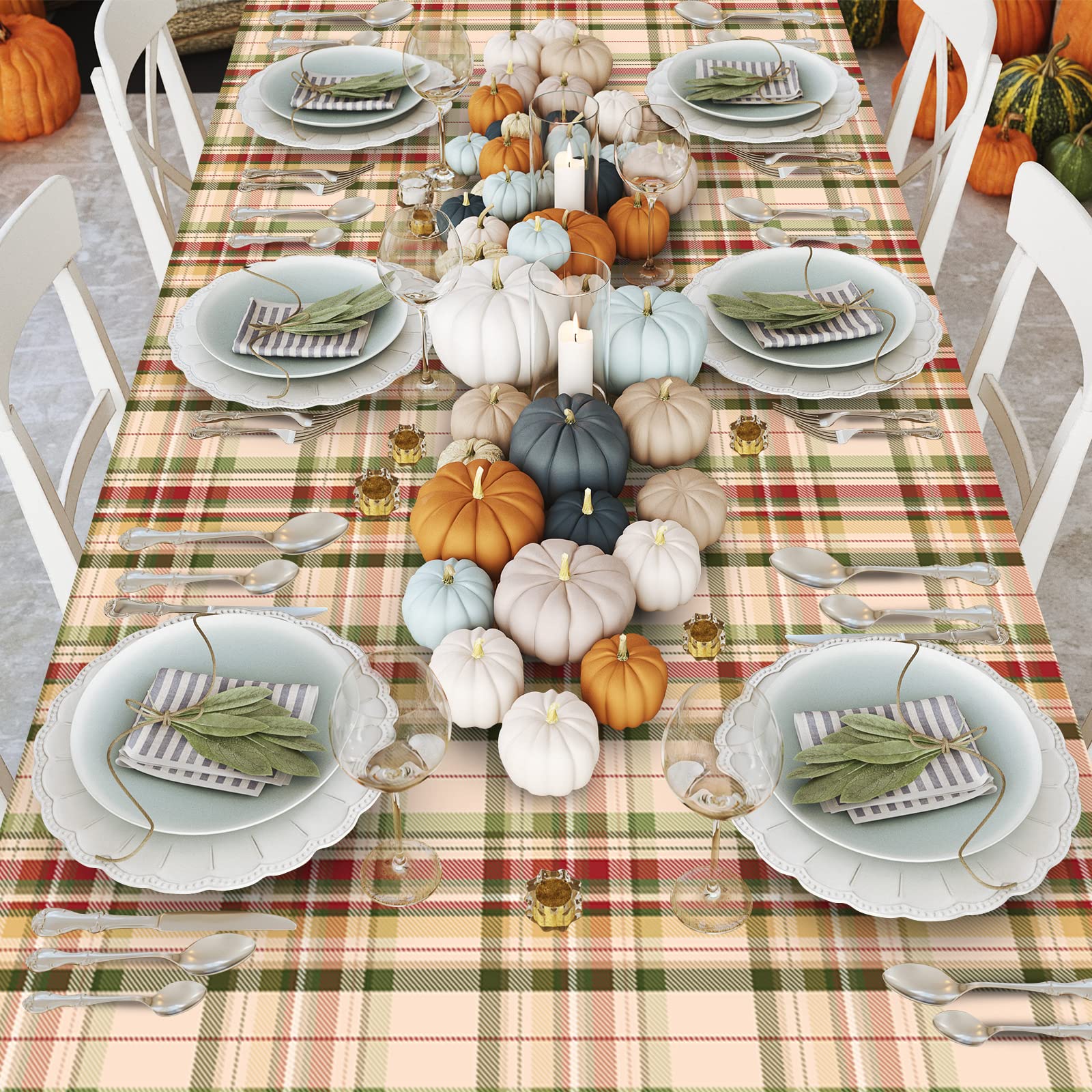 6Pack Fall Buffalo Checkered Plaid Table Covers, Plastic Give Thanks Buffalo Checkered Plaid Tablecloth Backdrop for Autumn Than