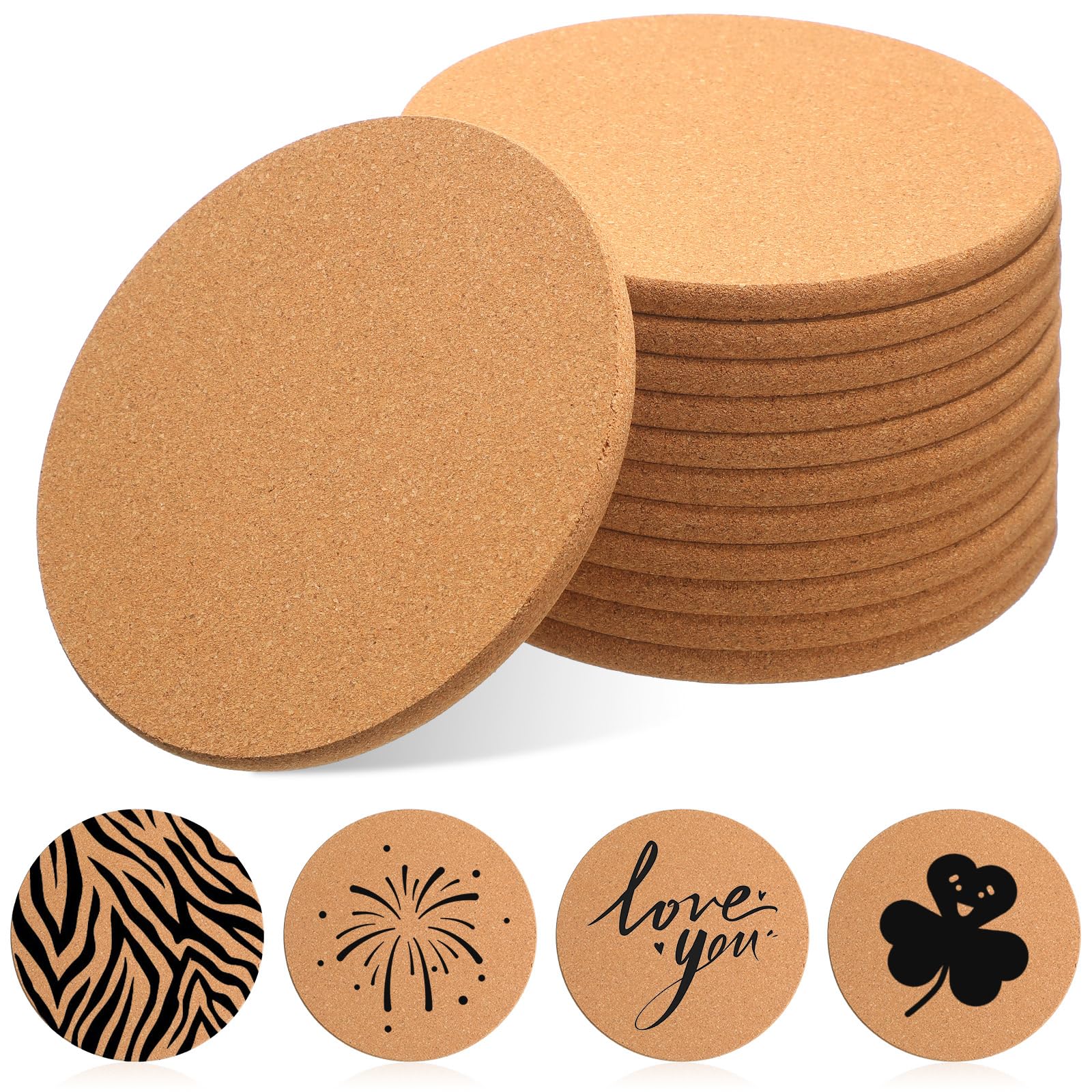 Boao 12 Pcs 6 Inch Round Absorbent Cork Coasters Wooden Cork Plant Coasters for Home, Drinks Coffee Table Dining Wooden Table De