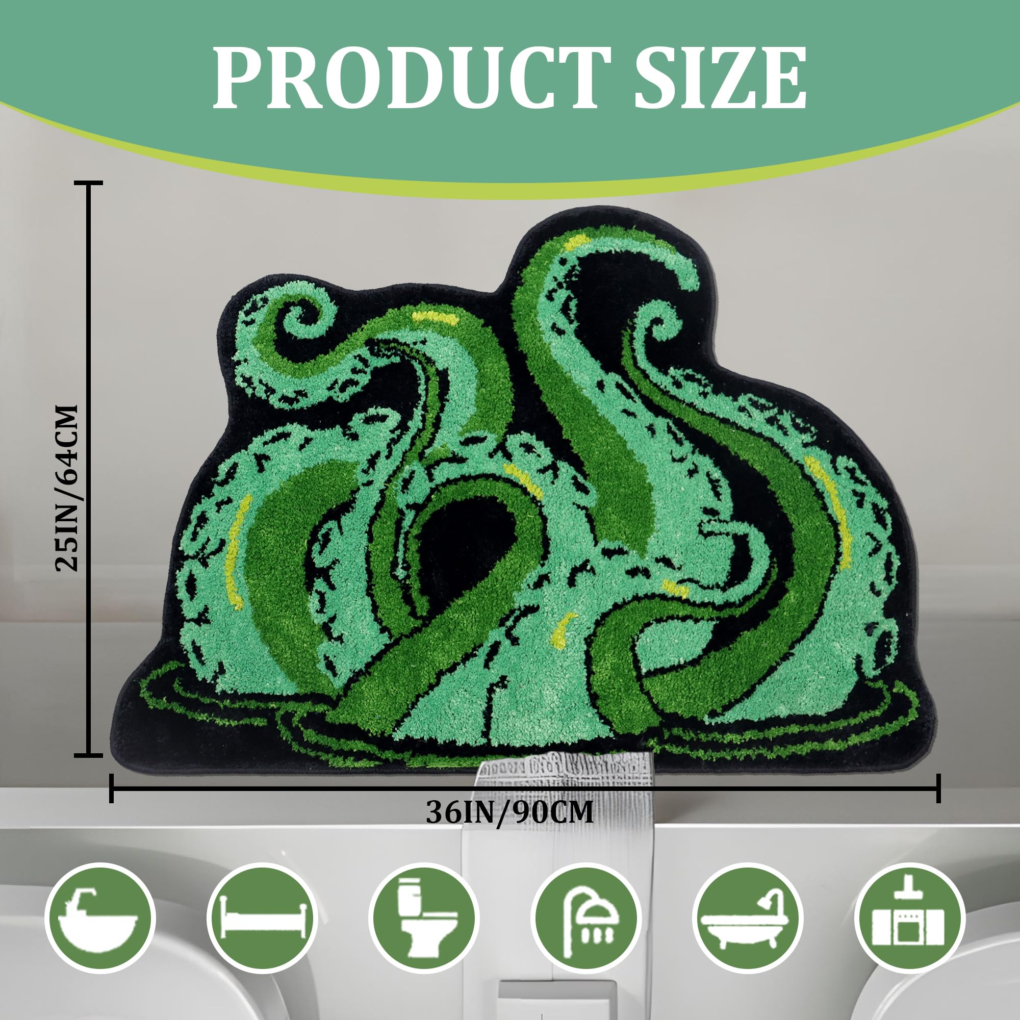 Oturgor Octopus Tentacles Bath Mat 36''X25'' Cute Green Octopus Bathroom Rug Non Slip Ocean Animal Rug For Bathroom Bedroom Deco