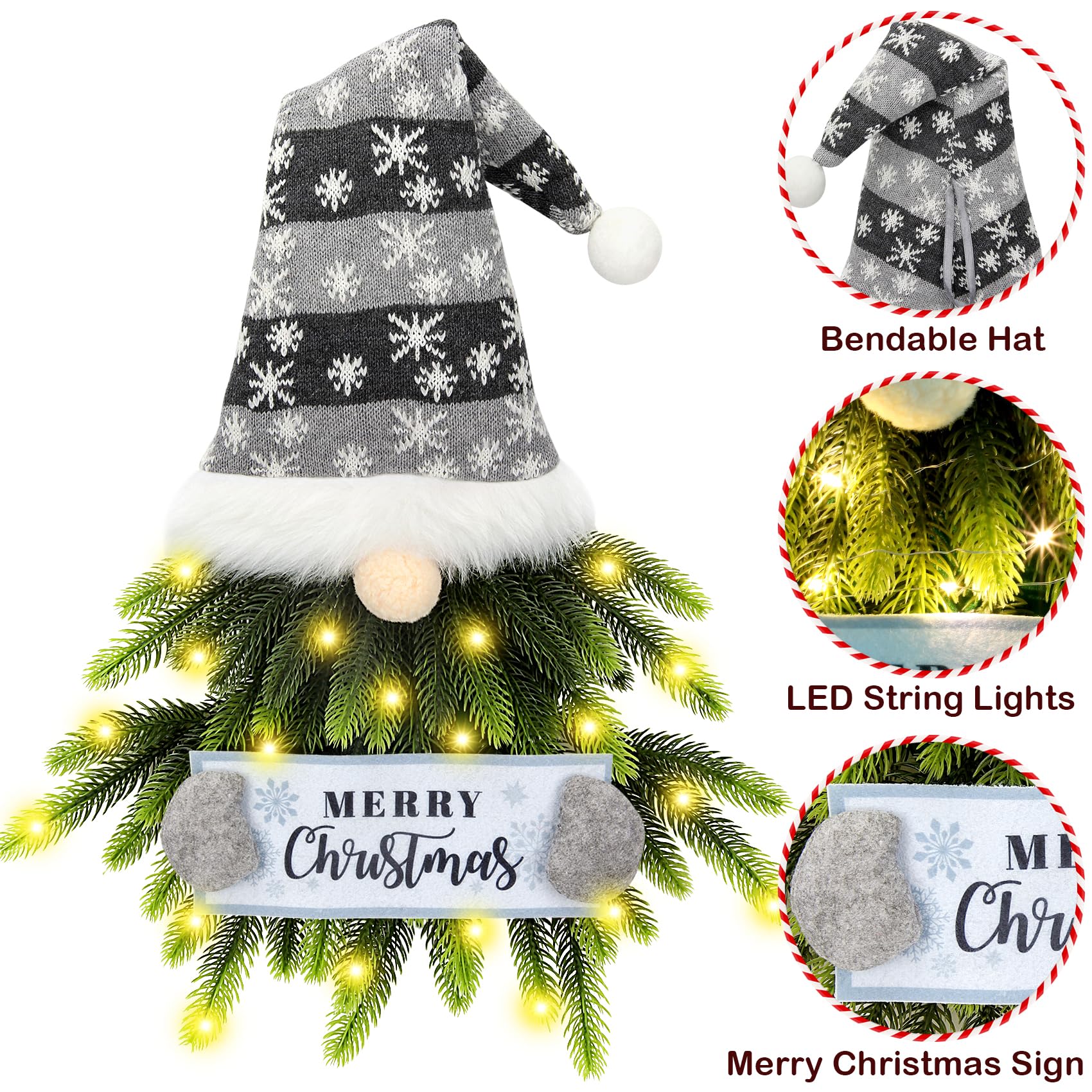 Lighted Gnome Christmas Wreath for Front Door - Artificial Santa Xmas Hanging Sign for Window Wall Decorations - Farmhouse Home