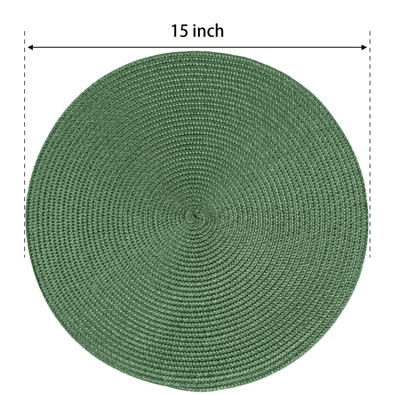 Funwheat Round Braided Placemats Set Of 6 Table Mats For Dining Tables Woven Washable Non-Slip Place Mats 15 Inch (Olive, 6Pcs)