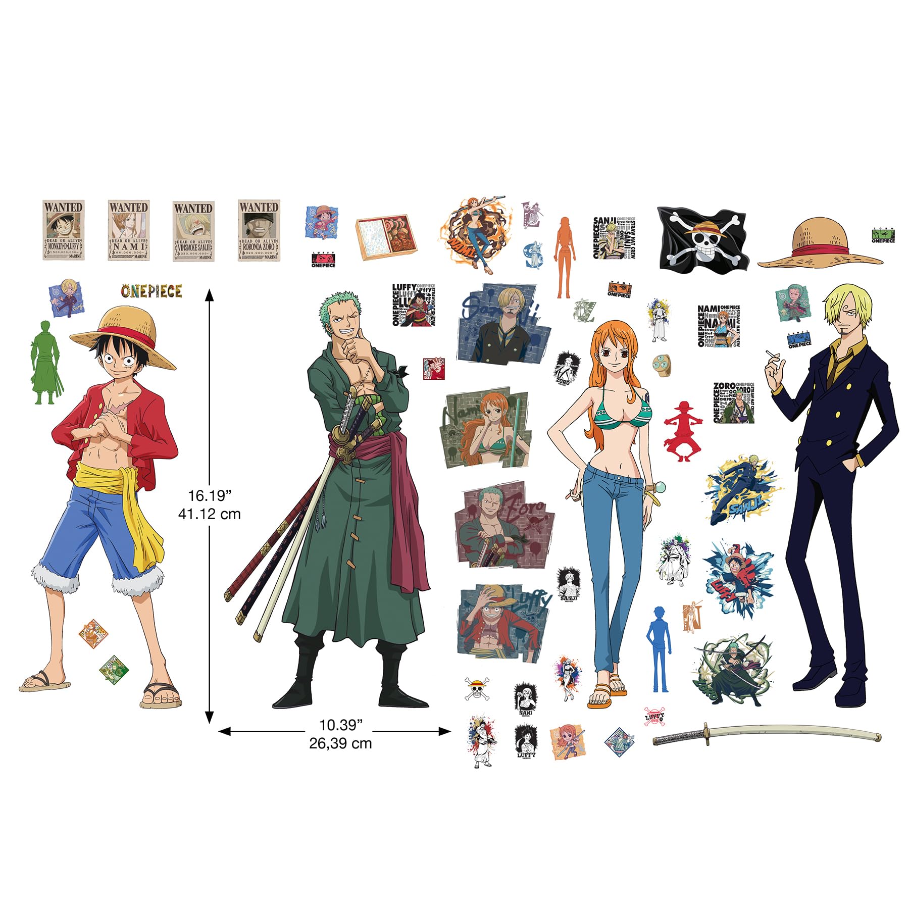 Roommates Rmk5438Scs One Piece Straw Hat Crew Wall Decal, Brown