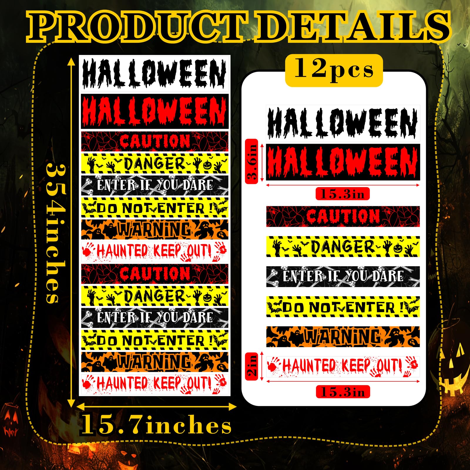 Halloween Wall Stickers Party Danger Warning Window Decorations Holiday Wall Decals Halloween Door Decals Removable Caution Tape