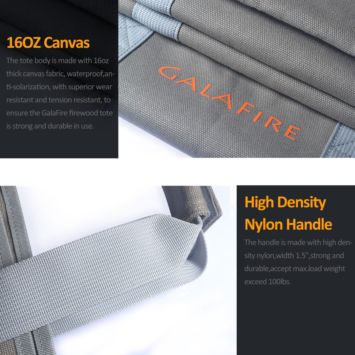 GALAFIRE Wood Carrier for Firewood with Handles, Foldable 16oz Canvas Firewood Sling Bag, Premium Quality Heavy Log Tote Firewoo