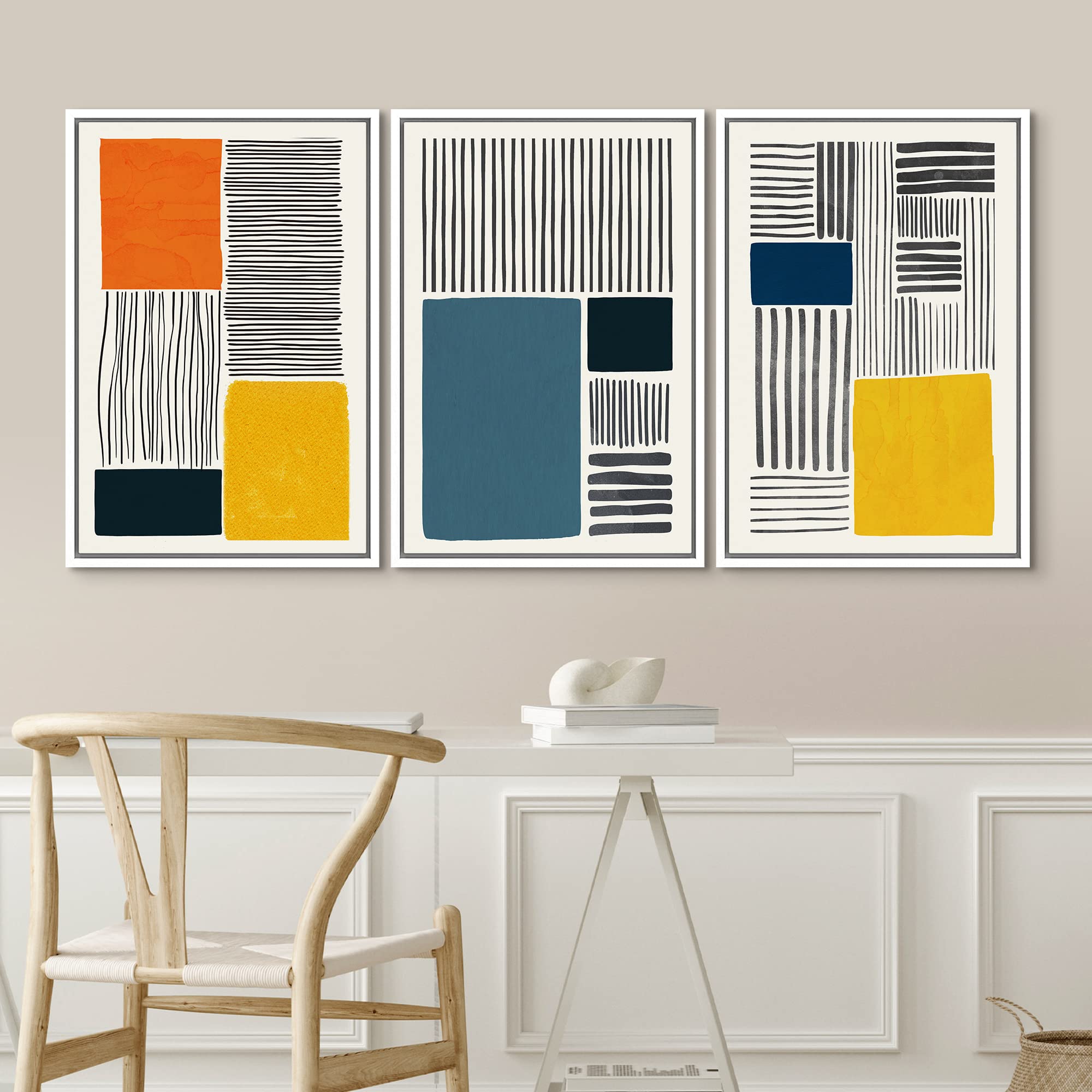 Idea4Wall Framed Canvas Print Wall Art Set Mid-Century Vibrant Color Block Polygons Abstract Shapes Illustrations Minimalism Boh