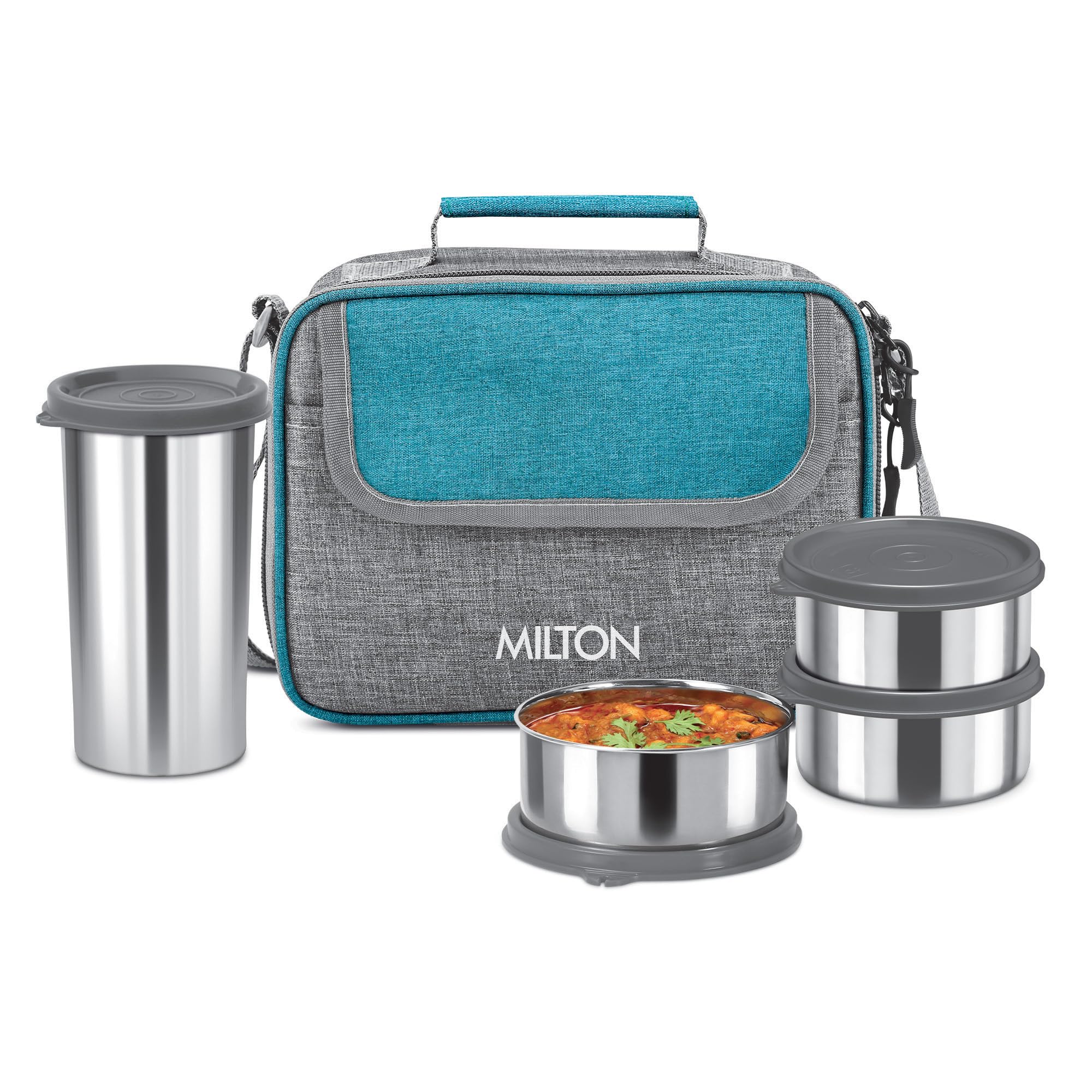 Milton Daily Meal Lunch Box With Unisex Bag, 3 Stainless Steel Containers 300 Ml Each & Tumbler 400 Ml, LeakProof Tiffin For Of