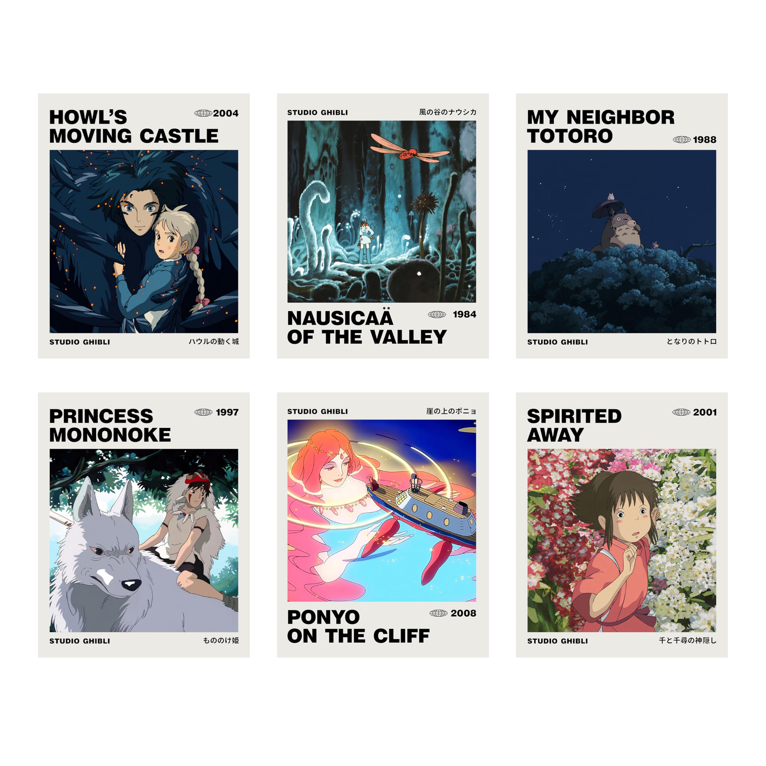Ouroboros Art & Design - Studio Ghibli Anime Posters - Hayao Miyazaki - Wall Decoration - Pack Of 6-300 Gsm Paper - 8X10 Inch (U