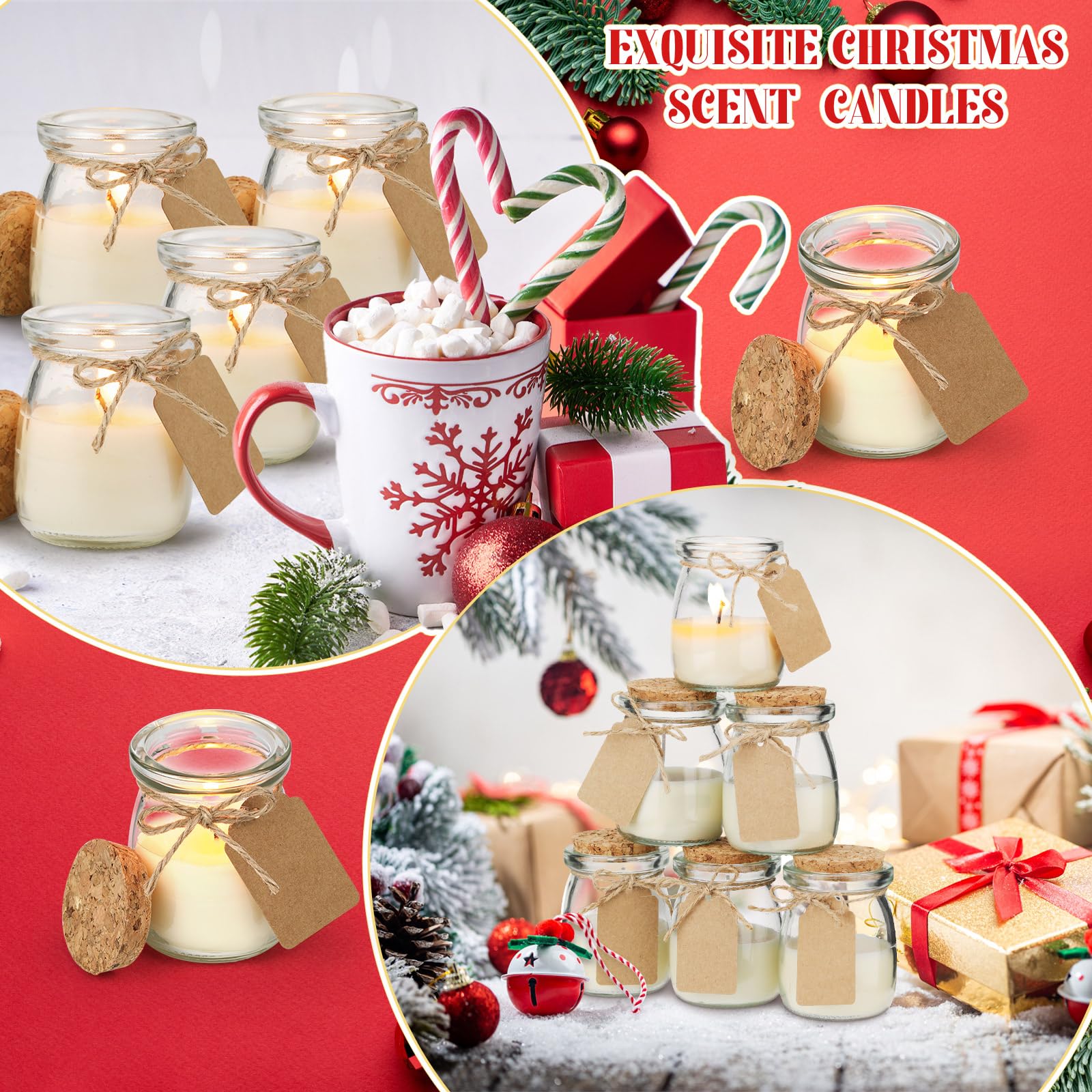 MTLEE 24 Pcs Christmas Jar Candles Thanksgiving Candles Natural Wax Jar with DIY Tag Cards Holiday Gift for Christmas Friendsgiv