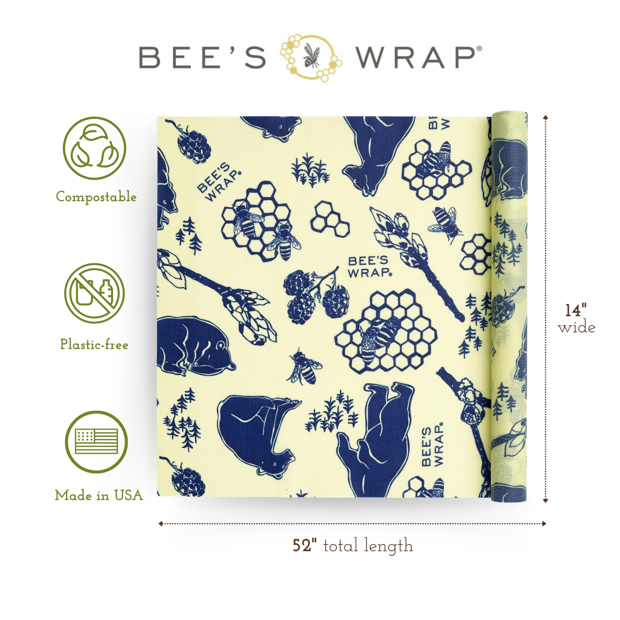 Bee'S Wrap Reusable Beeswax Food Wraps Made In The Usa, Eco Friendly Beeswax Food Wrap, Sustainable Food Storage Container, Orga