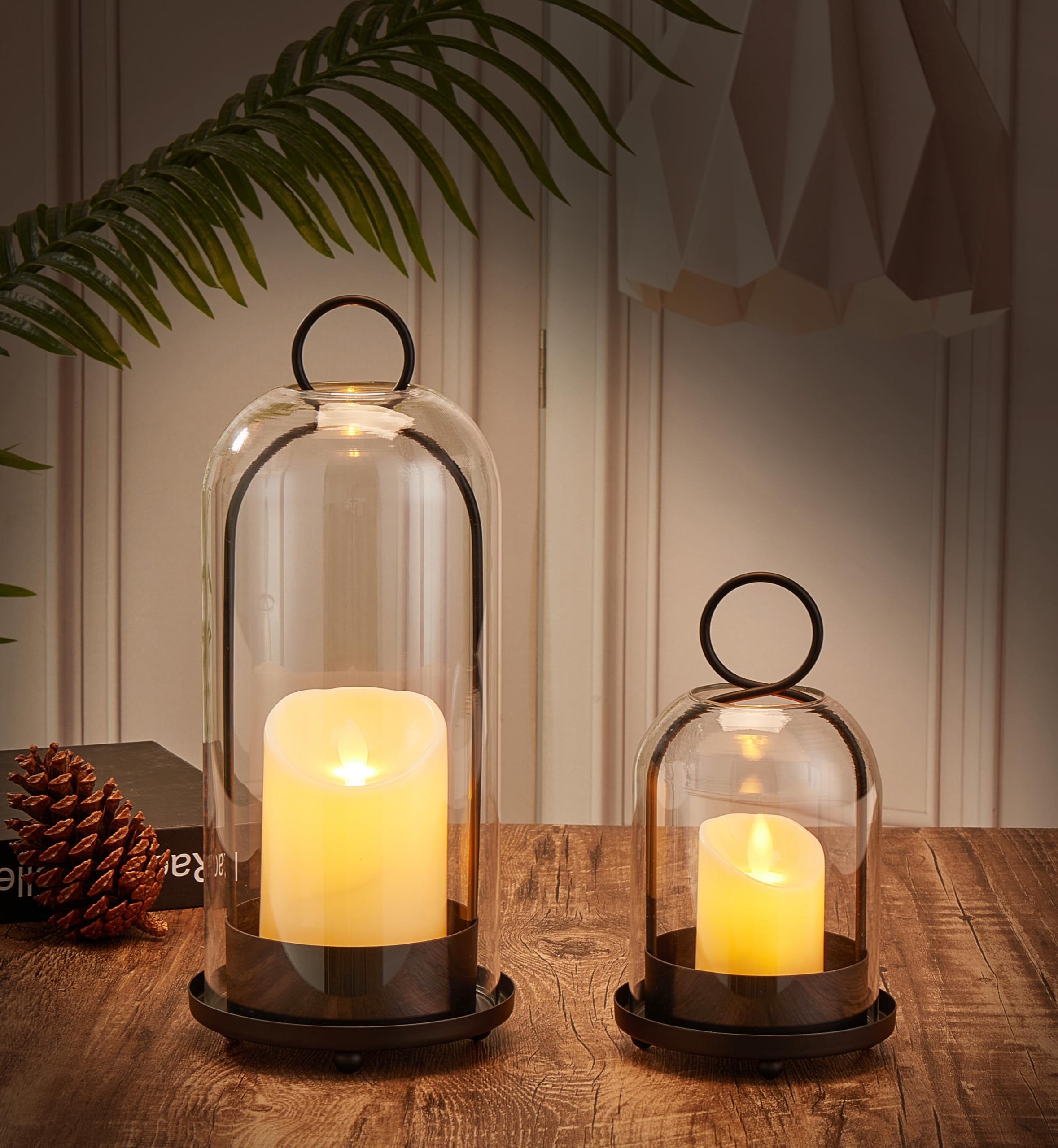 BUZFOWU Candle Holder Lanterns, Handcrafted Metal & Glass with Modern Aesthetic Design, Hurricane Pillar Candlestick Holders, Ta